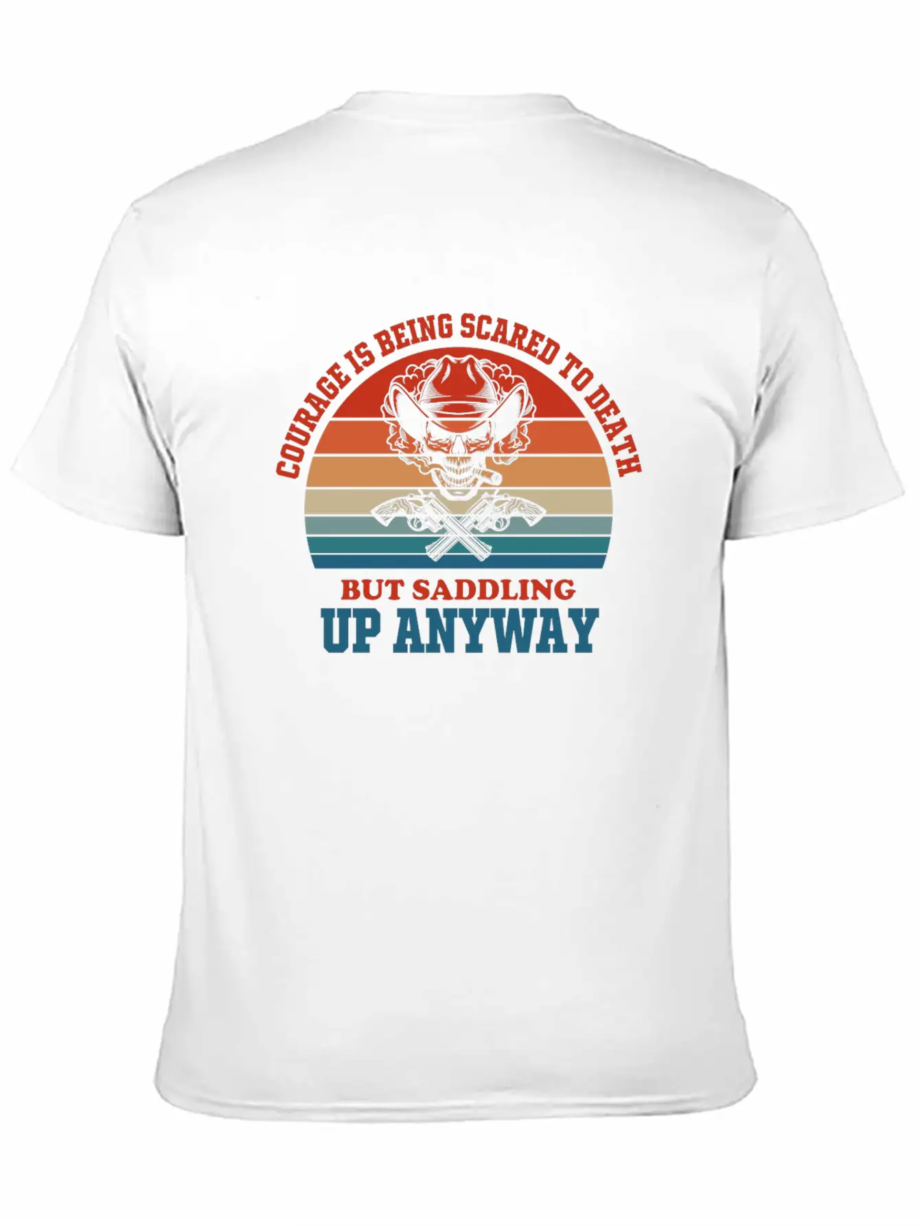 Courage Slogan Skull Retro Design Stylish Everyday T-Shirt – Unisex Basic Cotton Tee