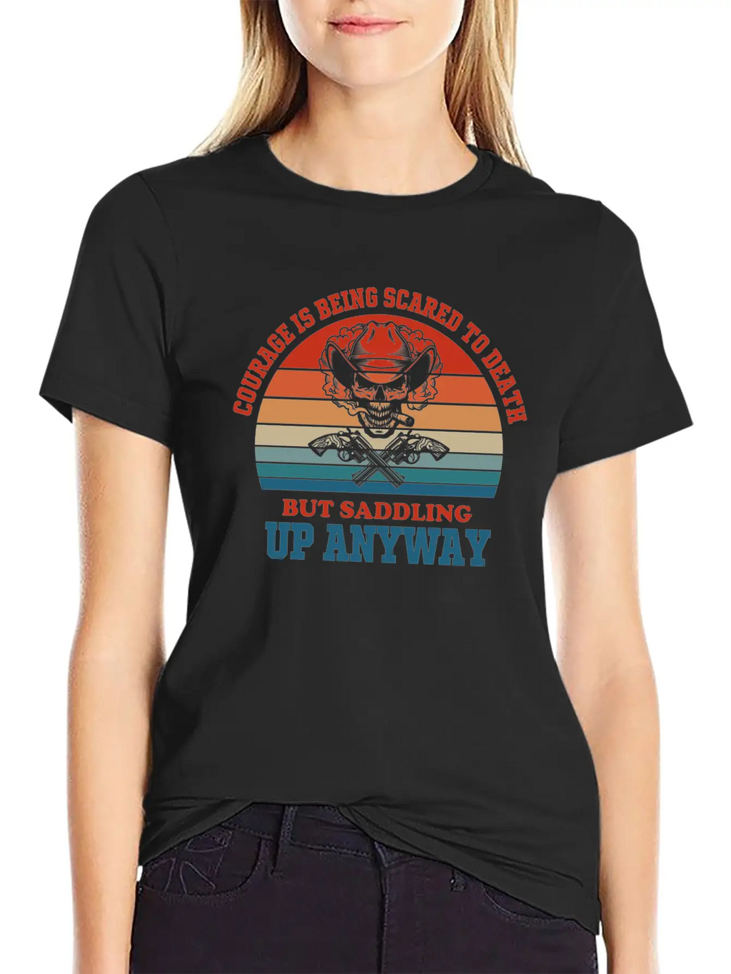 Courage Slogan Skull Retro Design Stylish Everyday T-Shirt – Unisex Basic Cotton Tee