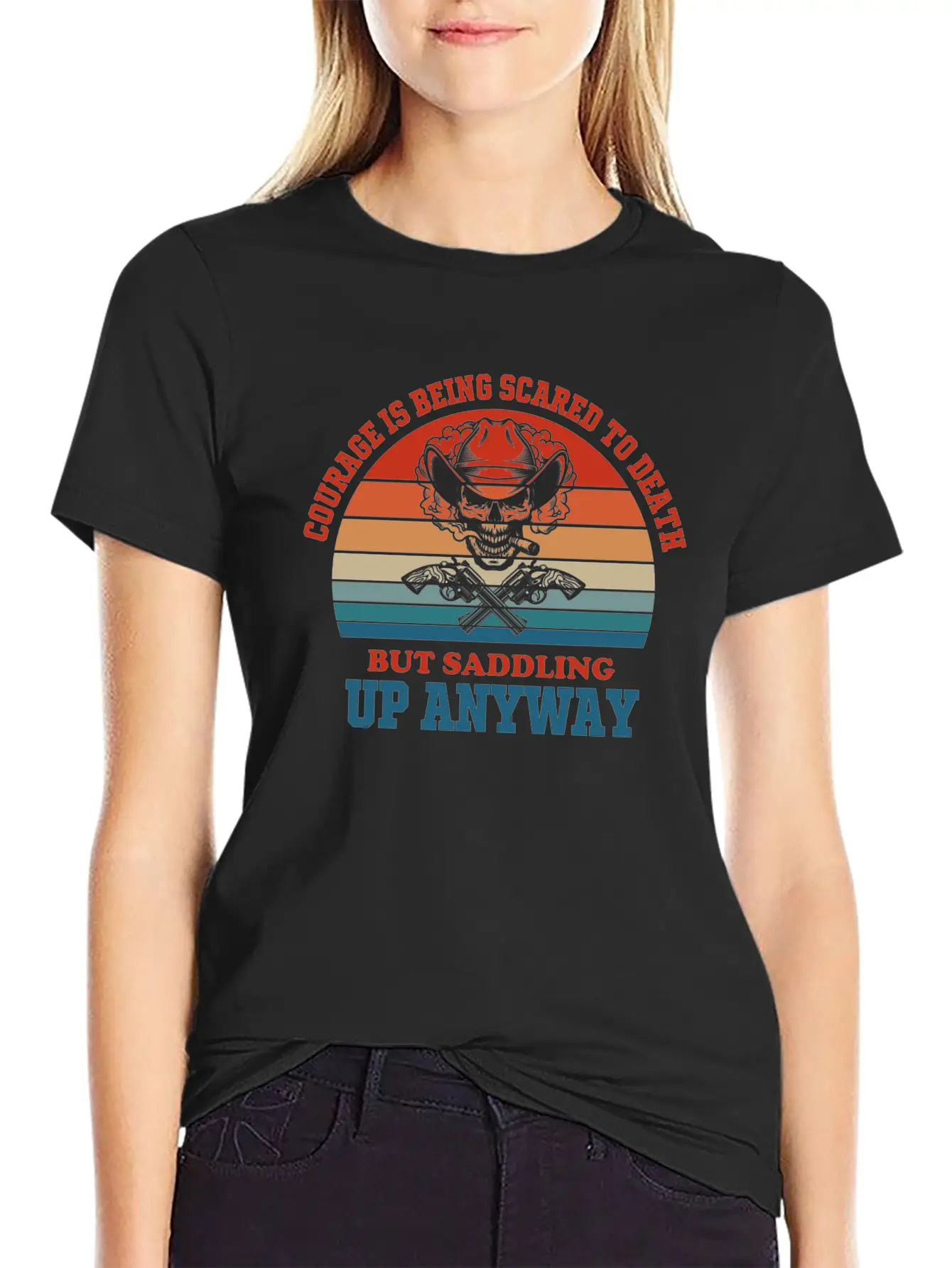 Courage Slogan Skull Retro Design Stylish Everyday T-Shirt – Unisex Basic Cotton Tee