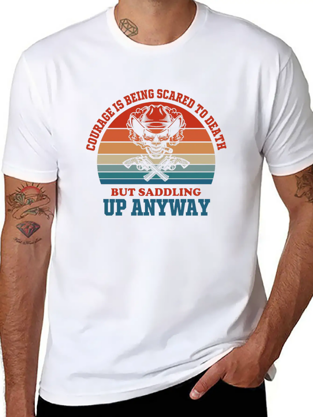 Courage Slogan Skull Retro Design Stylish Everyday T-Shirt – Unisex Basic Cotton Tee