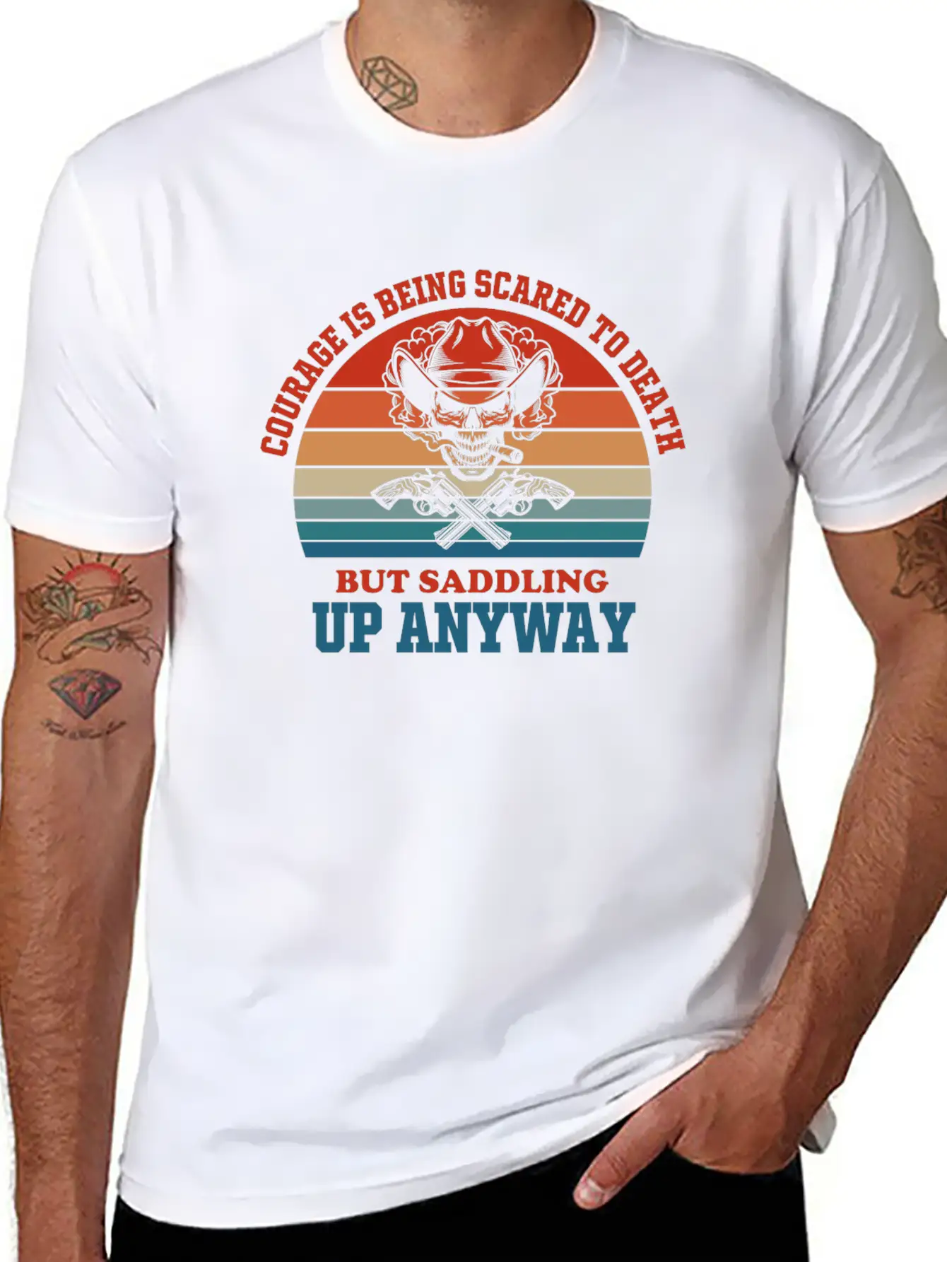 Courage Slogan Skull Retro Design Stylish Everyday T-Shirt – Unisex Basic Cotton Tee