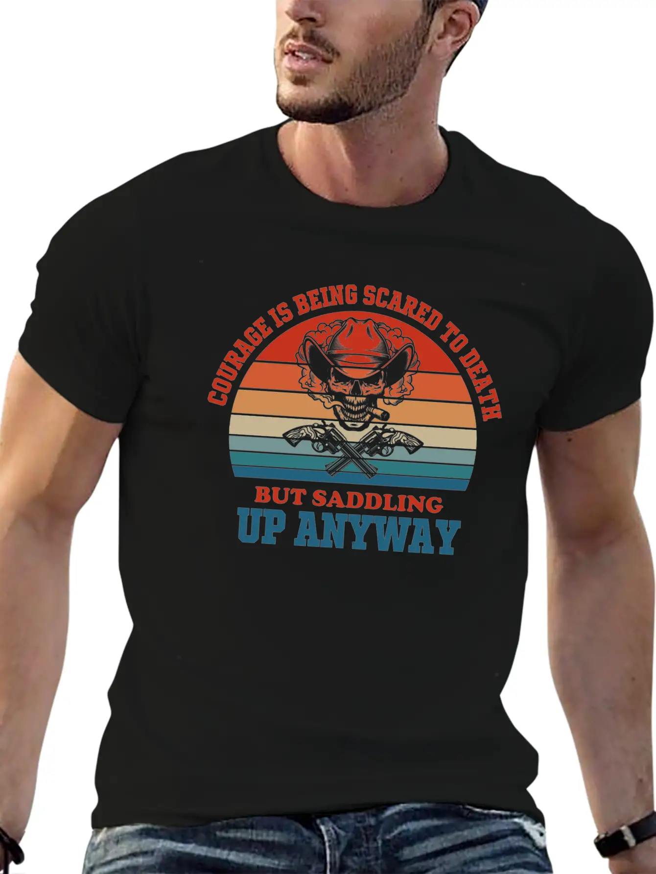 Courage Slogan Skull Retro Design Stylish Everyday T-Shirt – Unisex Basic Cotton Tee