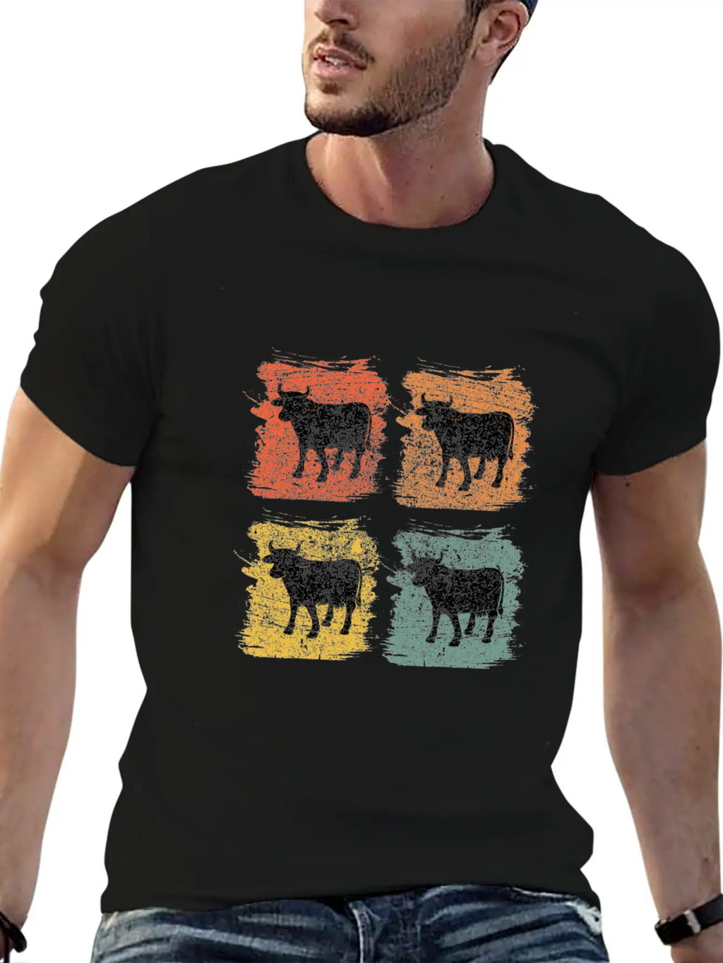 Cow Bull Retro Pop Art Relaxed Everyday Tee – Lightweight And Durable Cotton