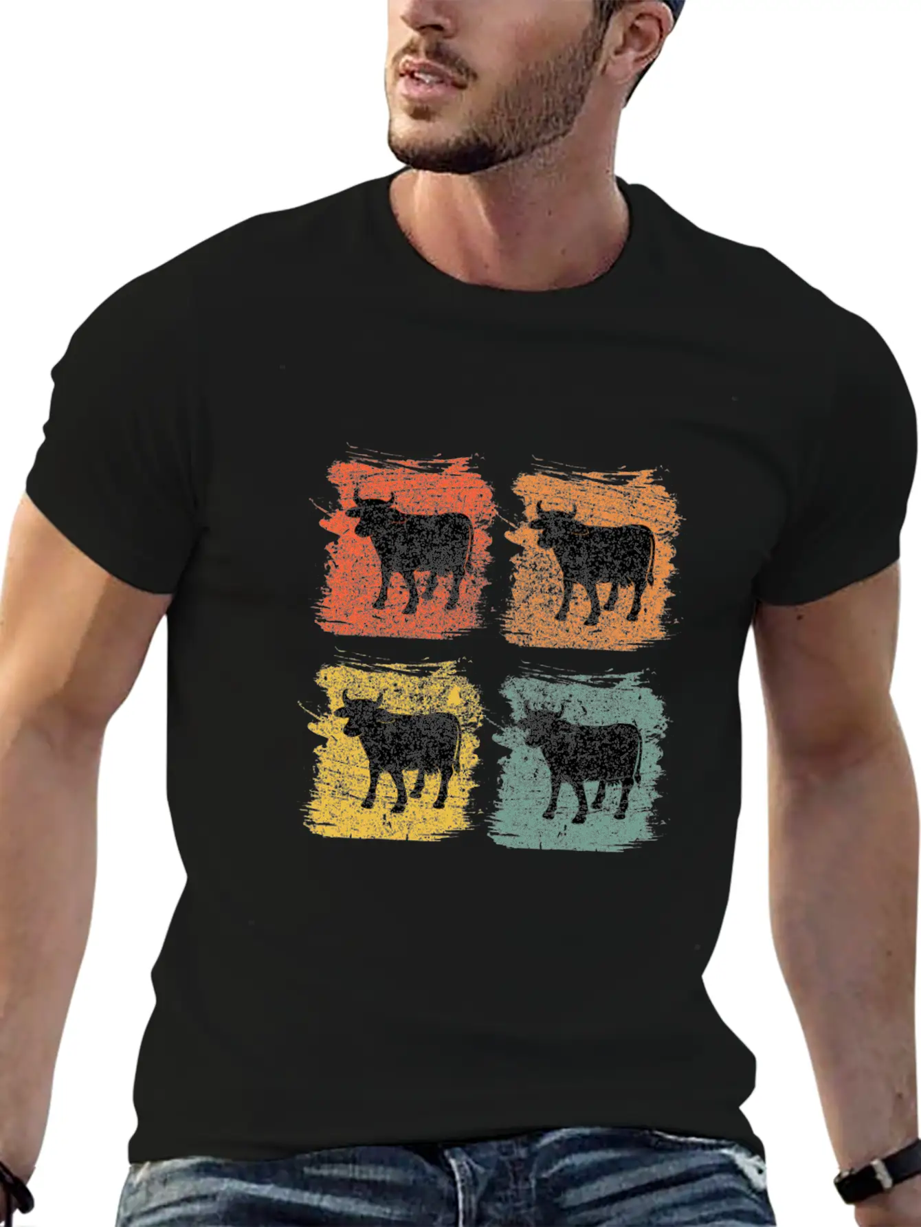 Cow Bull Retro Pop Art Relaxed Everyday Tee – Lightweight And Durable Cotton