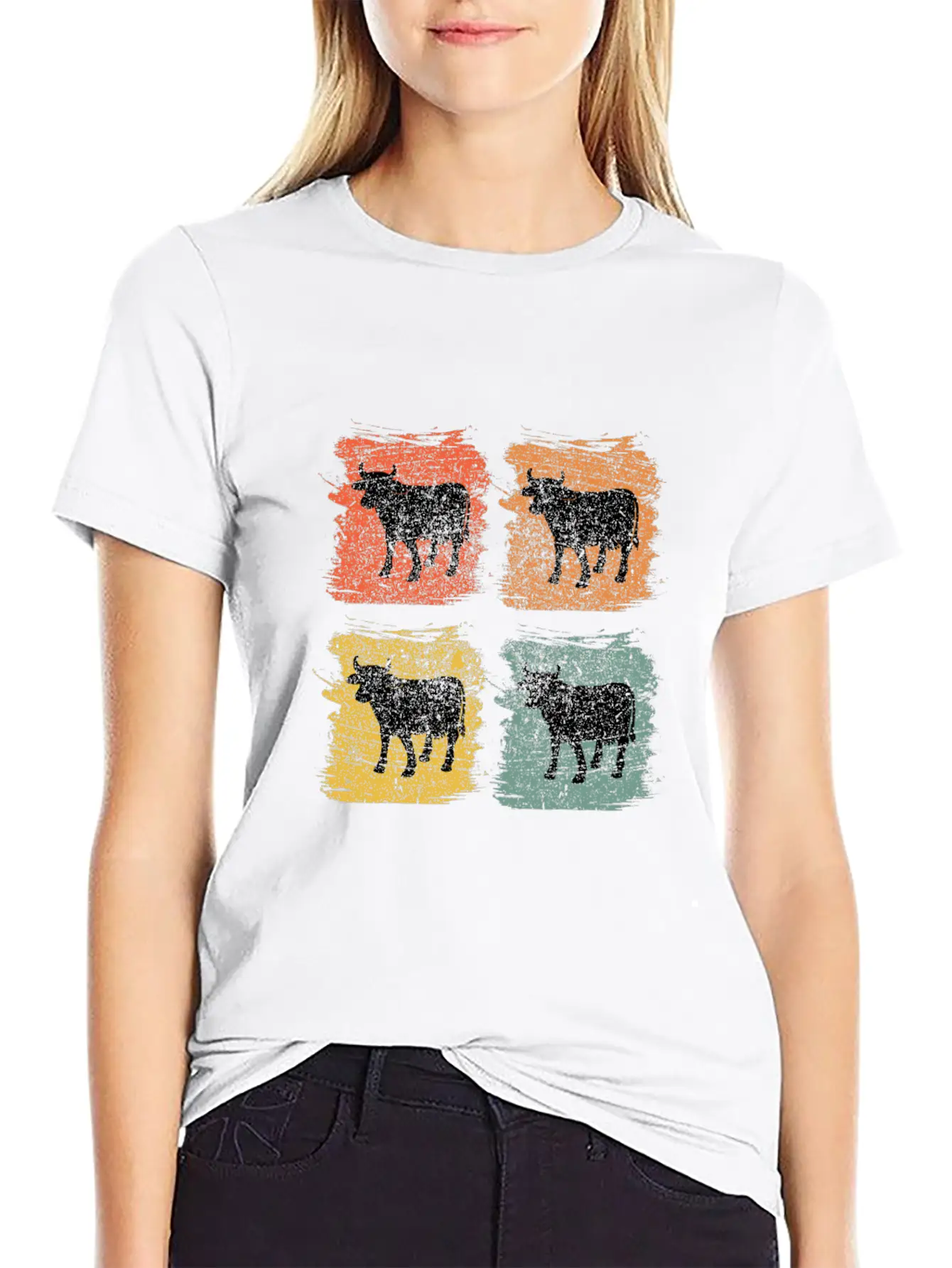 Cow Bull Retro Pop Art Relaxed Everyday Tee – Lightweight And Durable Cotton