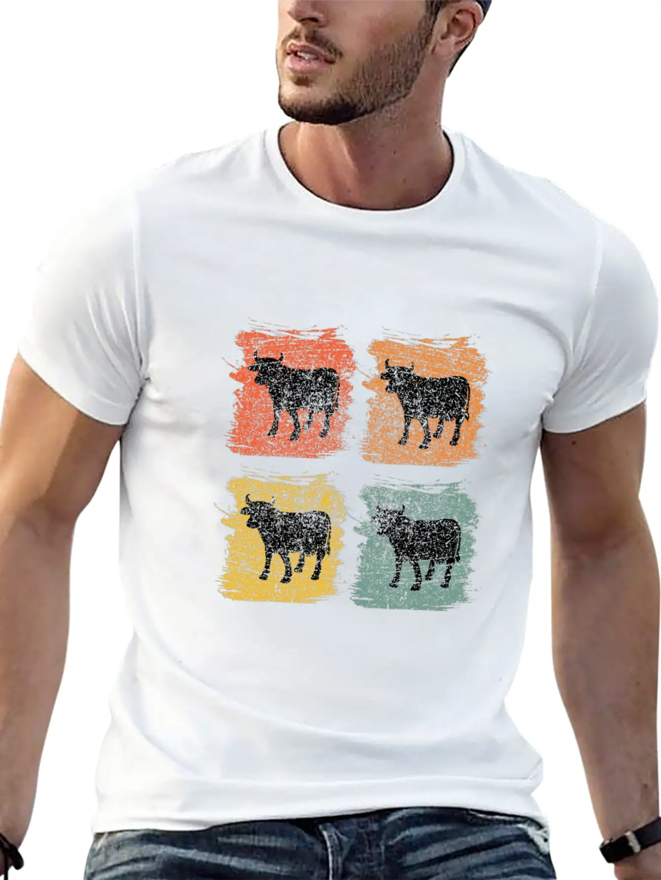 Cow Bull Retro Pop Art Relaxed Everyday Tee – Lightweight And Durable Cotton