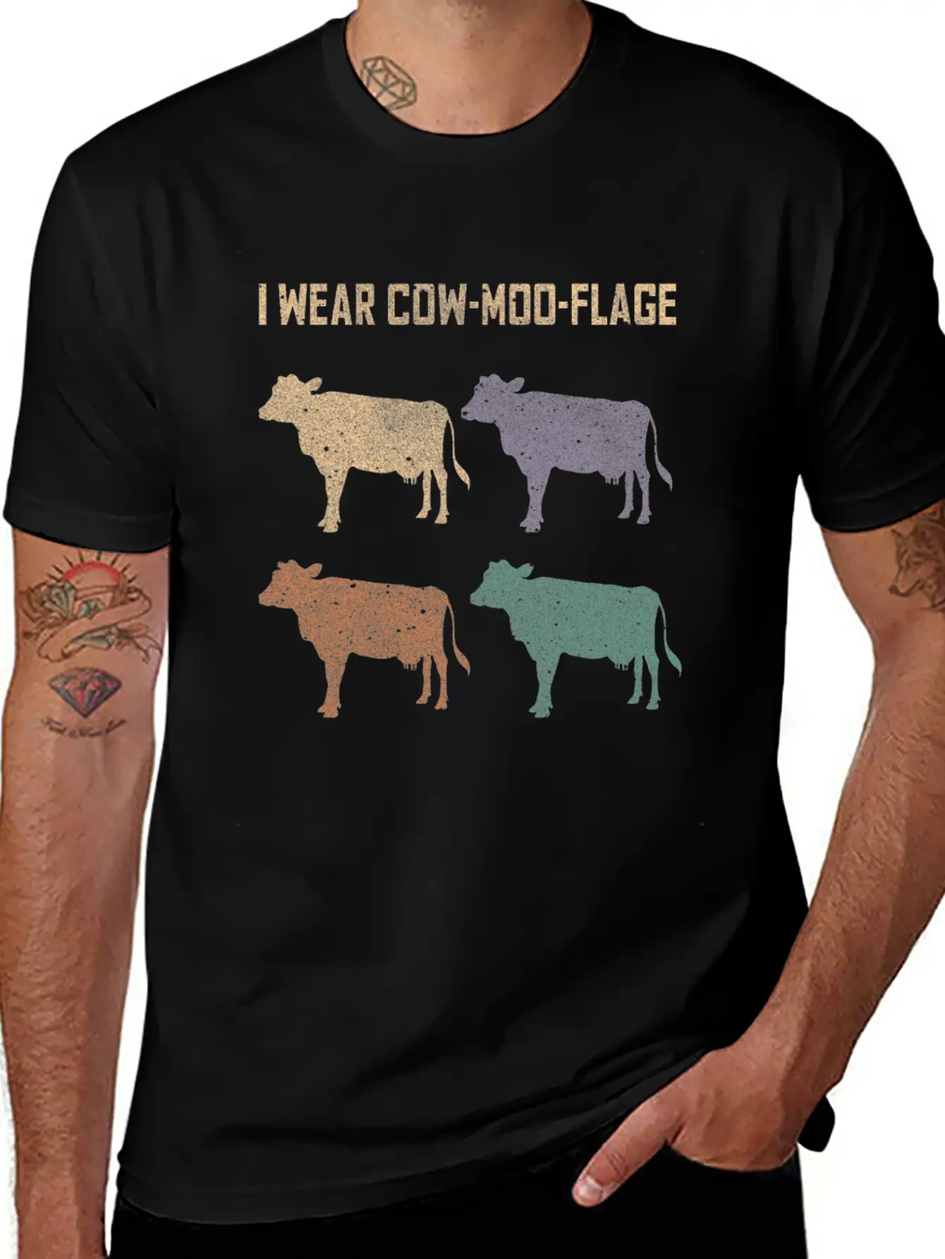 Cow Moo Flage Grunge Breathable Soft Cotton T-Shirt – Timeless Casual Look