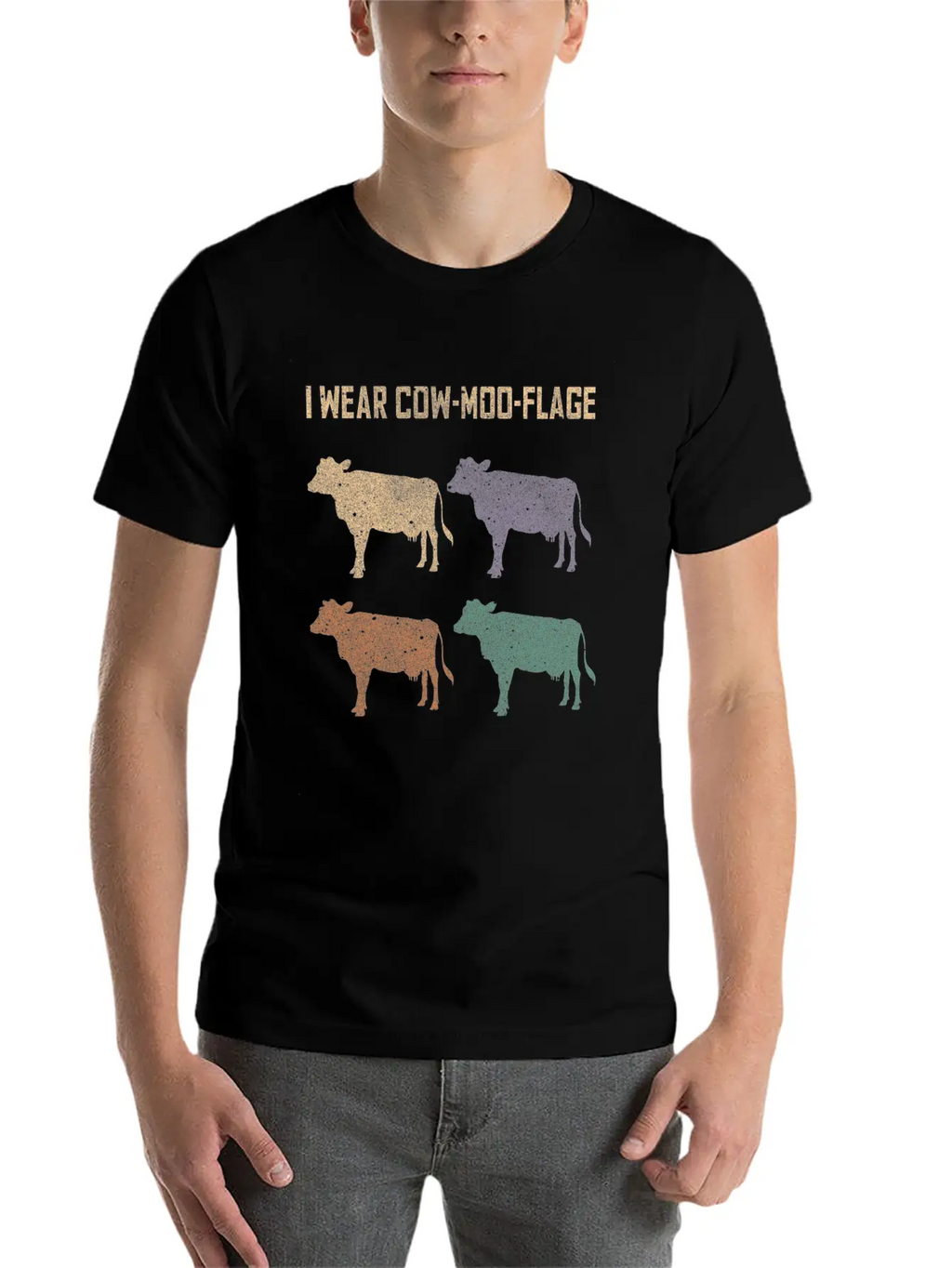 Cow Moo Flage Grunge Breathable Soft Cotton T-Shirt – Timeless Casual Look
