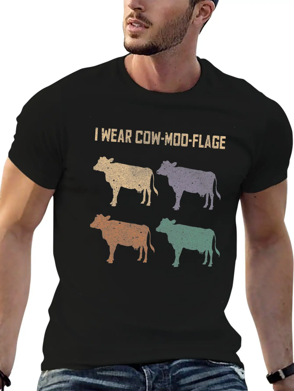Cow Moo Flage Grunge Breathable Soft Cotton T-Shirt – Timeless Casual Look