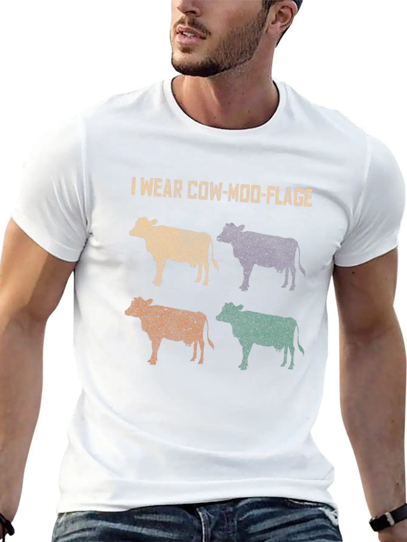 Cow Moo Flage Grunge Breathable Soft Cotton T-Shirt – Timeless Casual Look