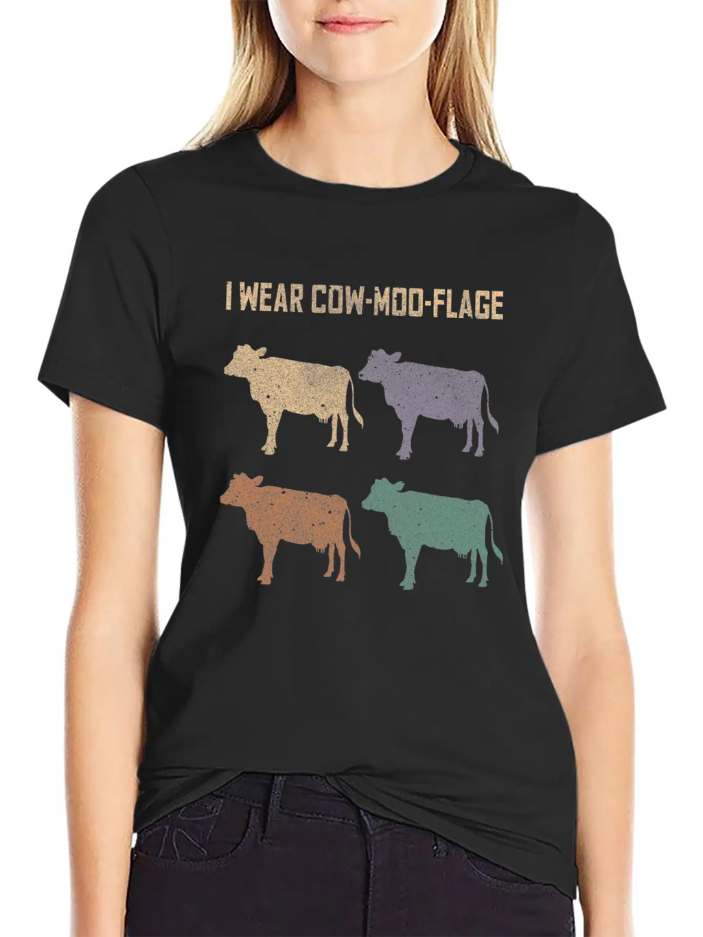 Cow Moo Flage Grunge Breathable Soft Cotton T-Shirt – Timeless Casual Look