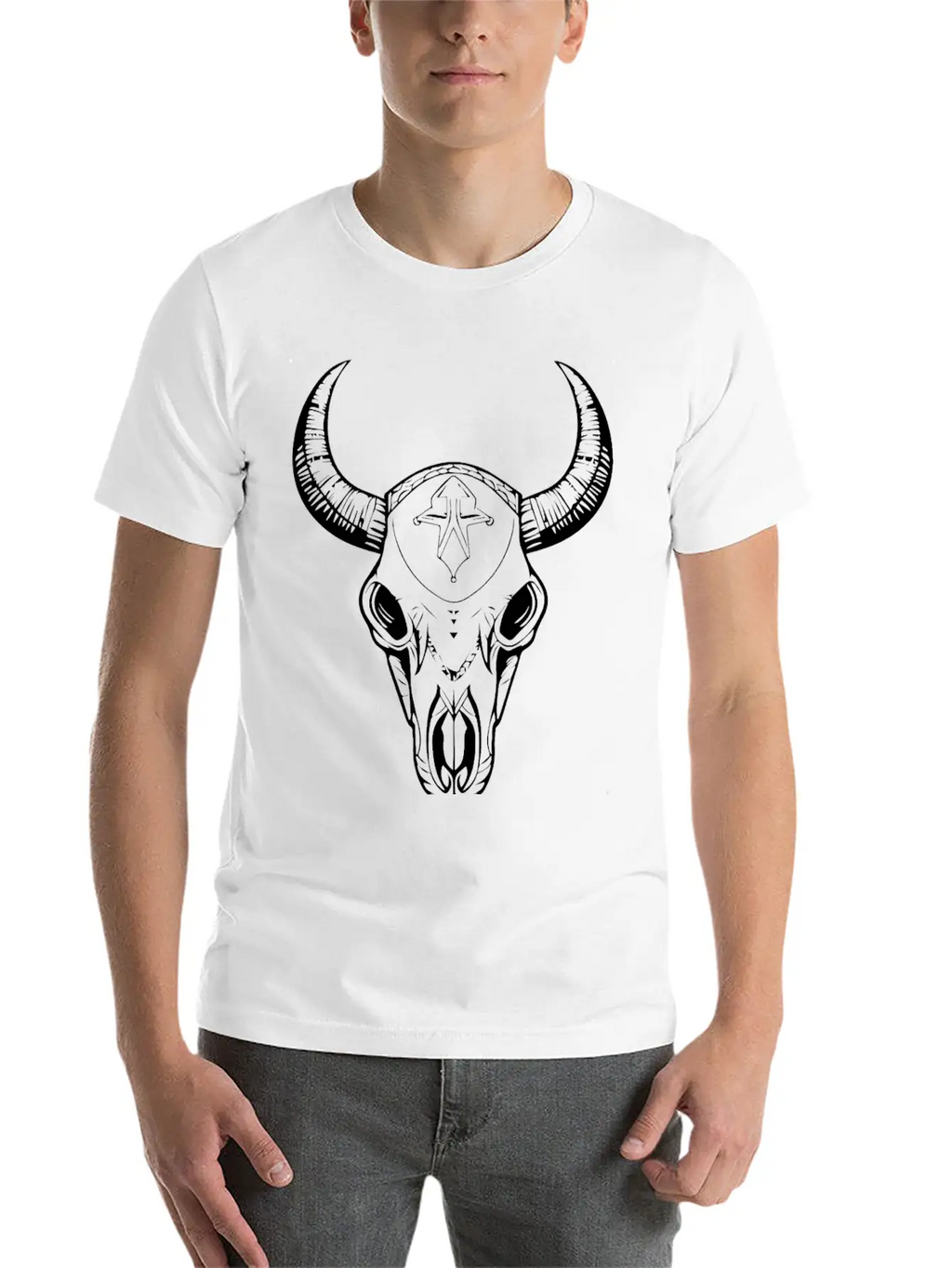 Cow Skull Boho Breathable Soft Cotton T-Shirt – Timeless Casual Look