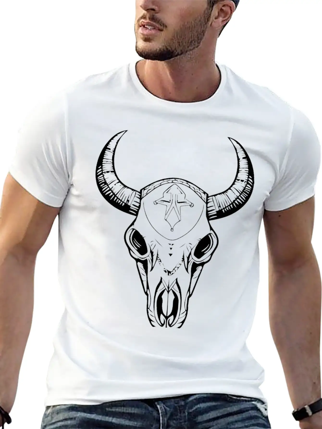 Cow Skull Boho Breathable Soft Cotton T-Shirt – Timeless Casual Look