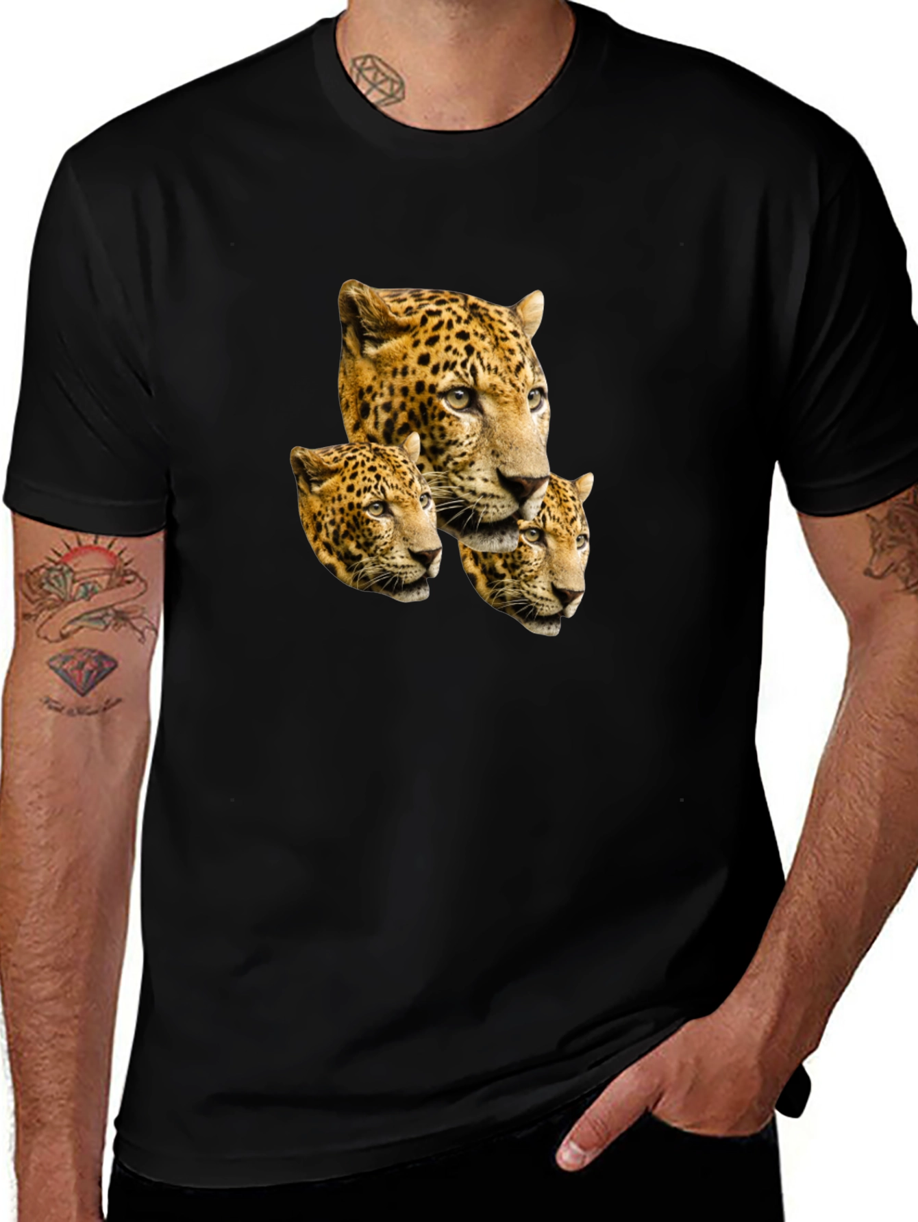 Leopard Head Print Black T-Shirt