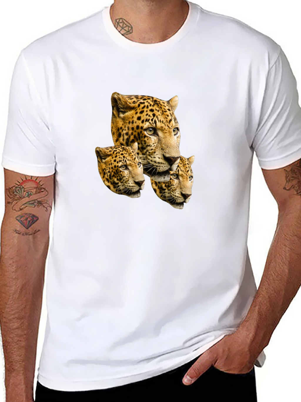 Leopard Head Print Black T-Shirt