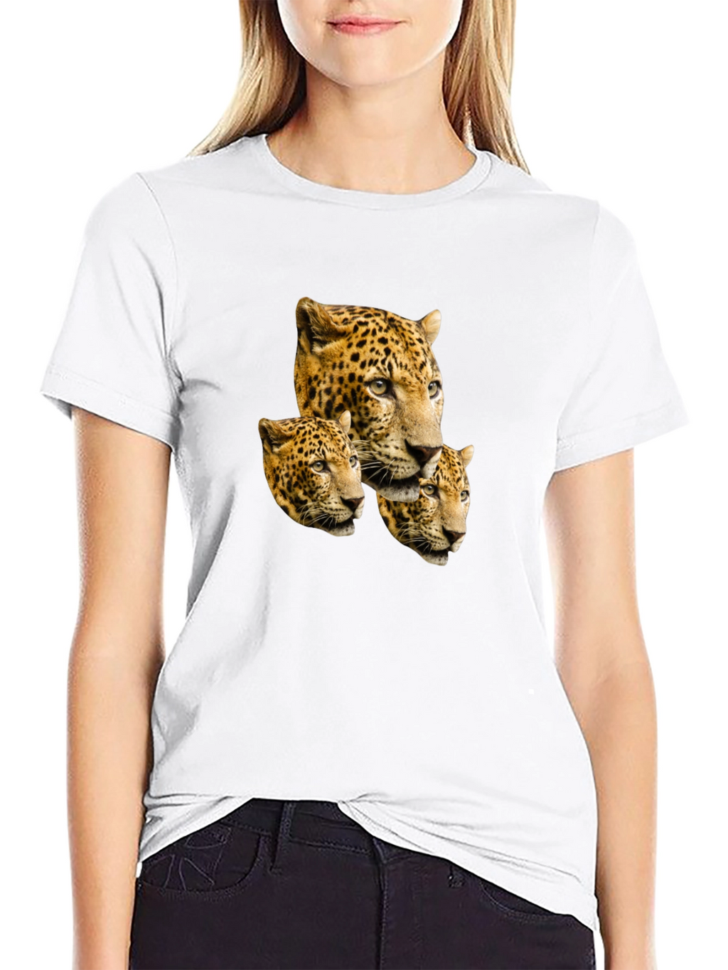 Leopard Head Print Black T-Shirt