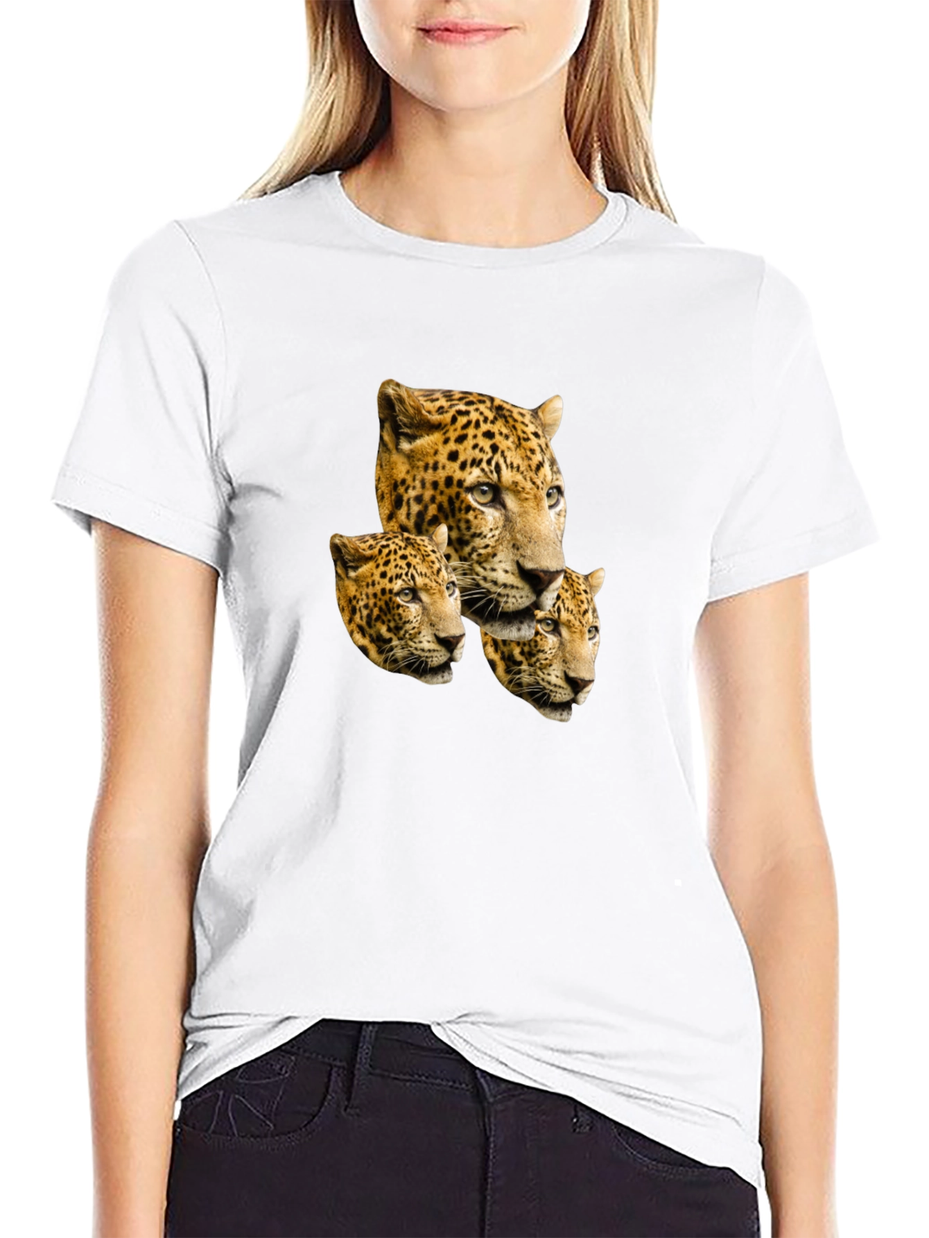 Leopard Head Print Black T-Shirt