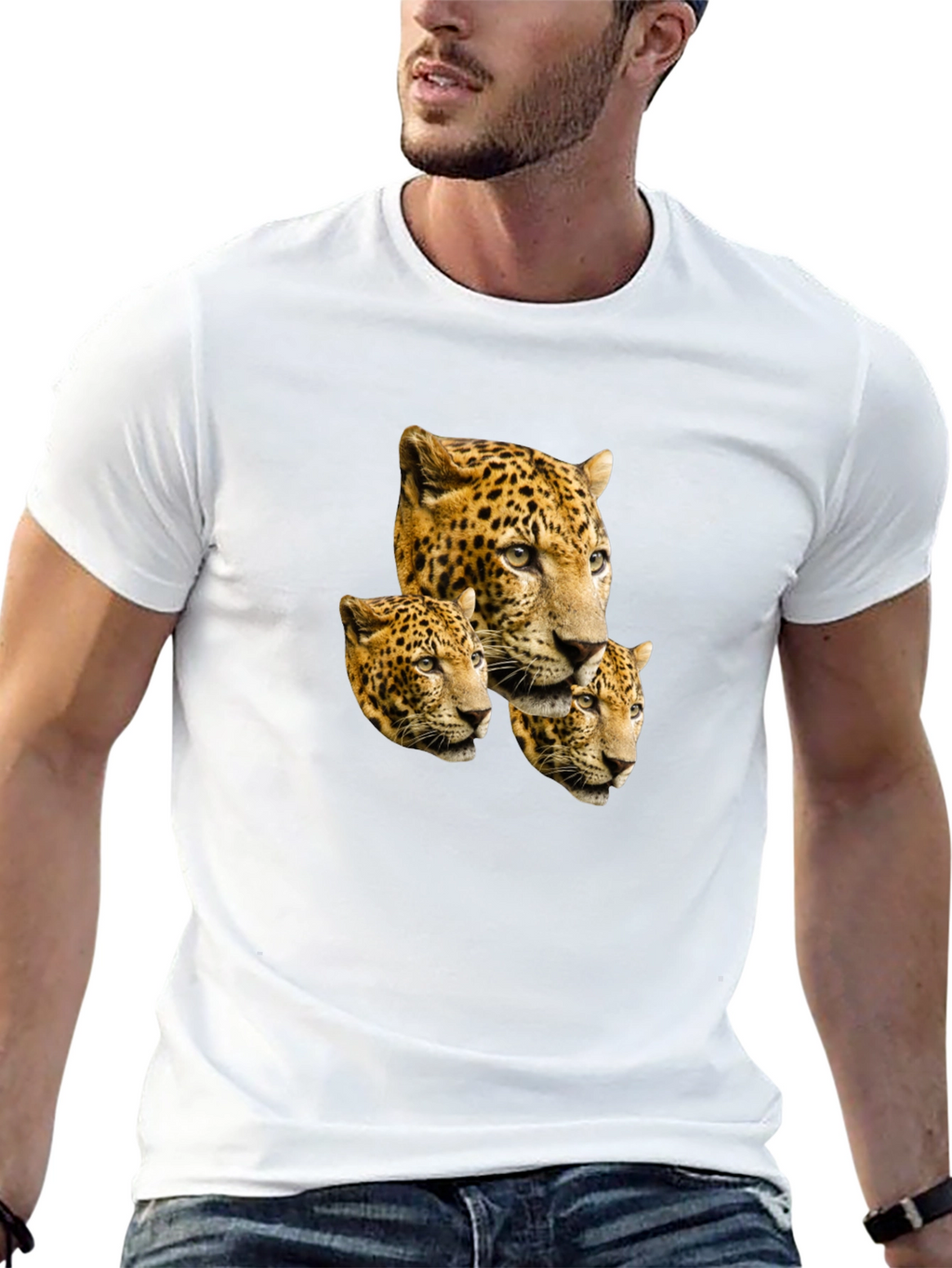 Leopard Head Print Black T-Shirt