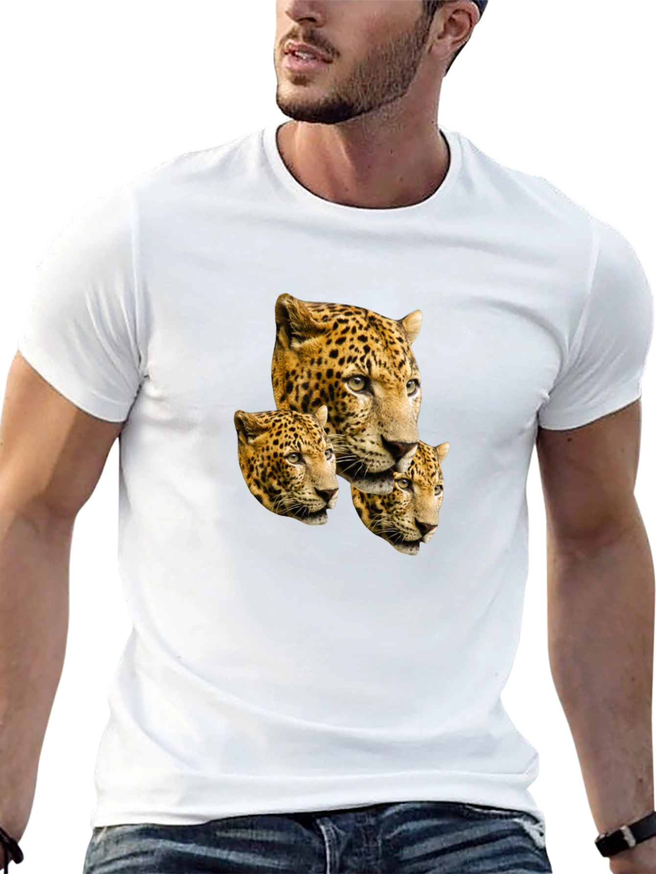 Leopard Head Print Black T-Shirt