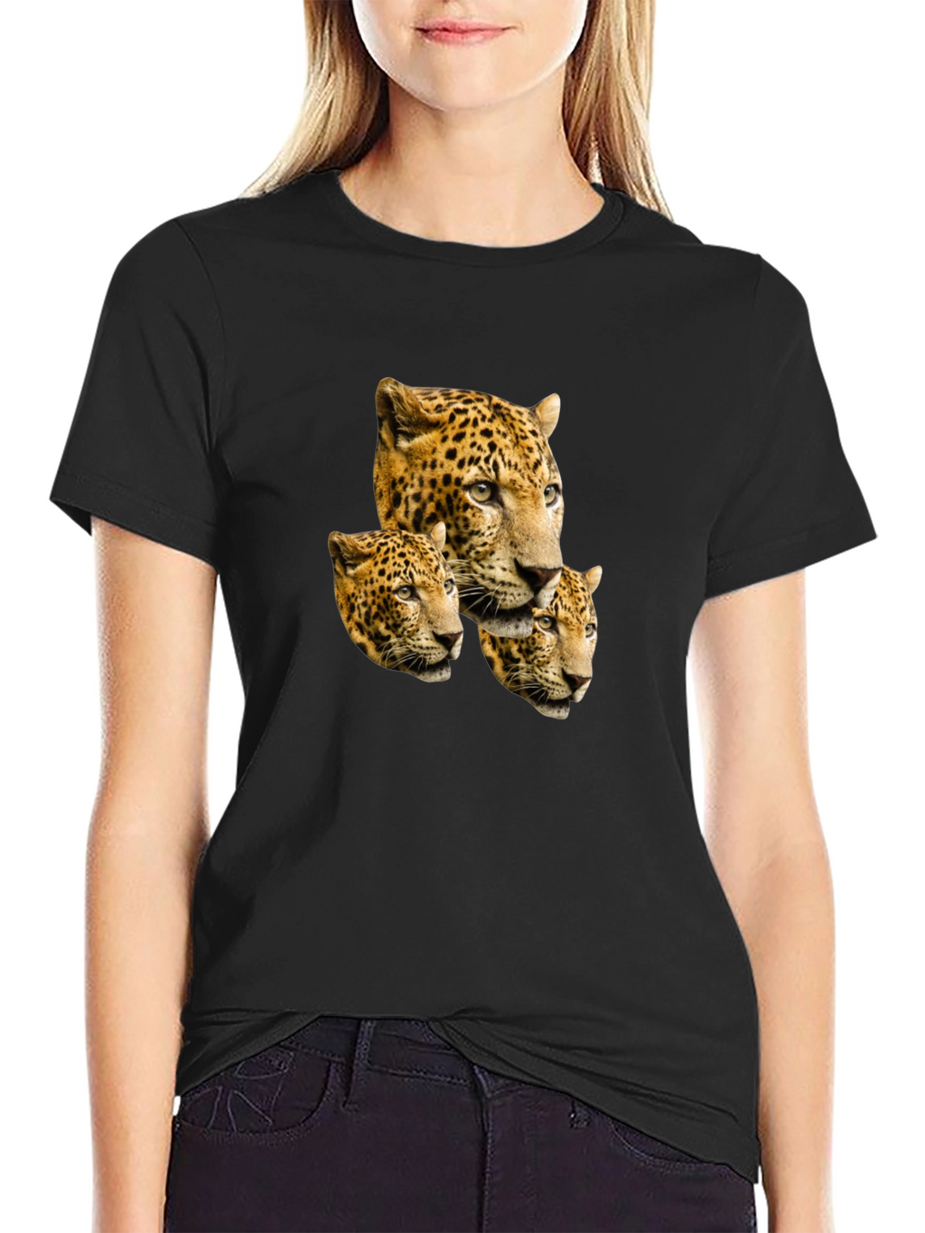 Leopard Head Print Black T-Shirt