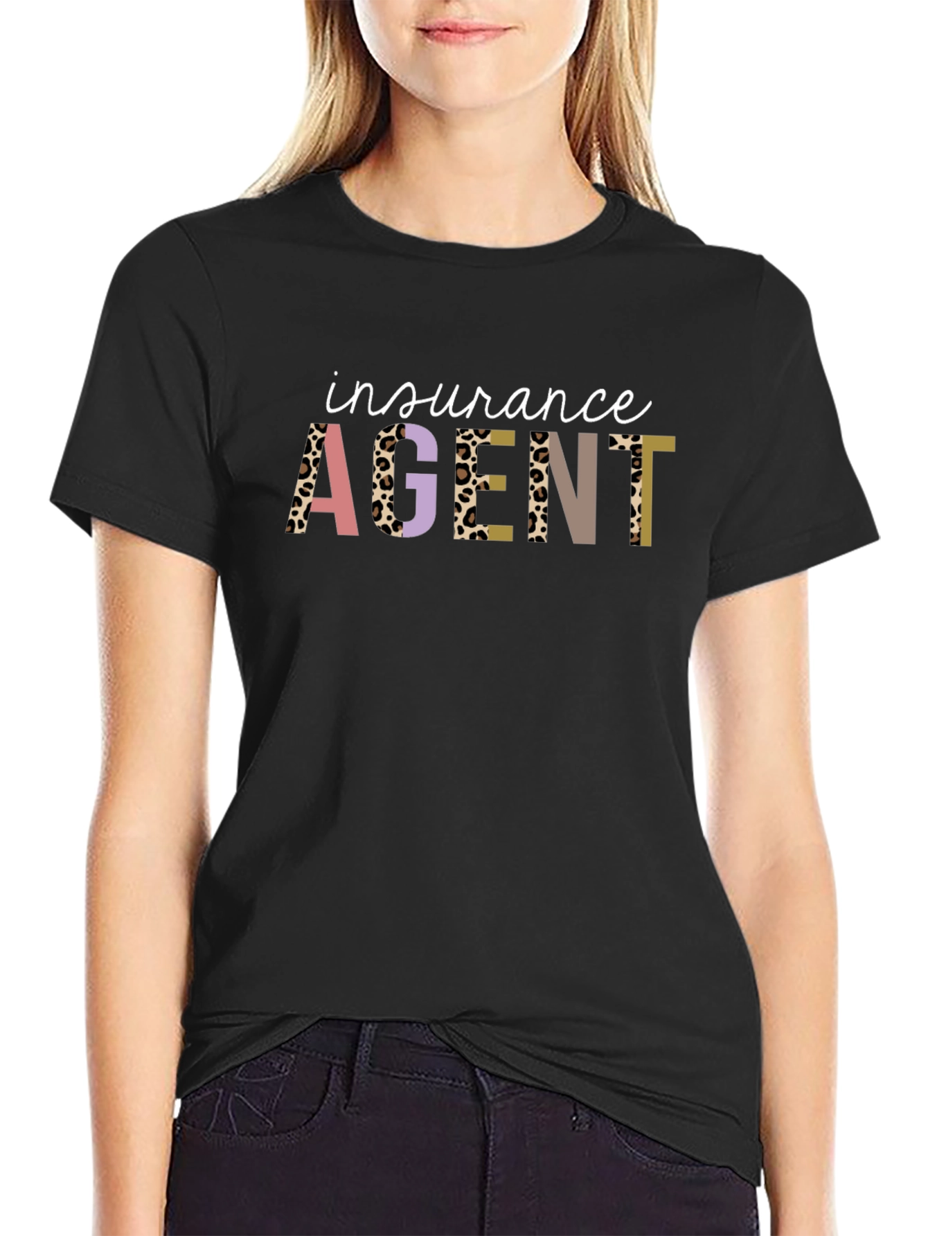 Insurance Agent Graphic Tee - Leopard Print Letters