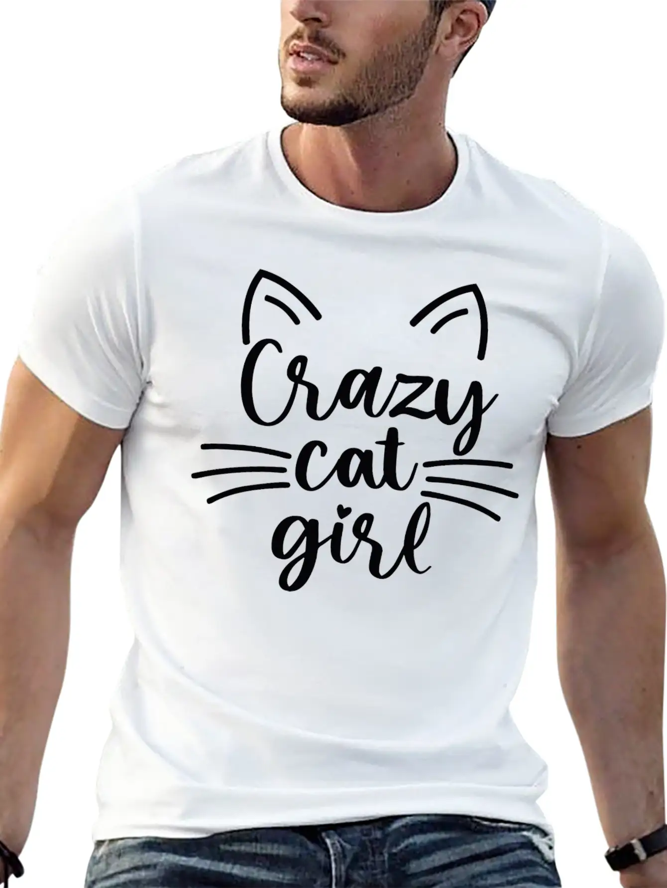 Crazy Cat Girl Basic Graphic T-Shirt – Daily Comfort In Soft Cotton