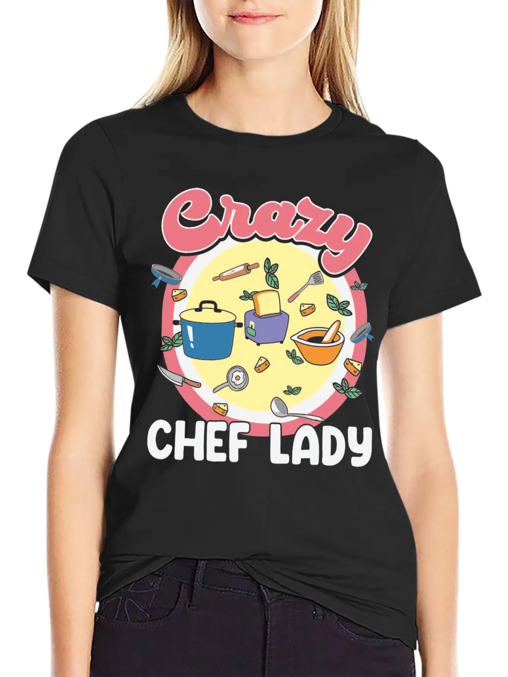 Crazy Chef Lady Breathable Graphic T-Shirt – Perfect For Casual Days