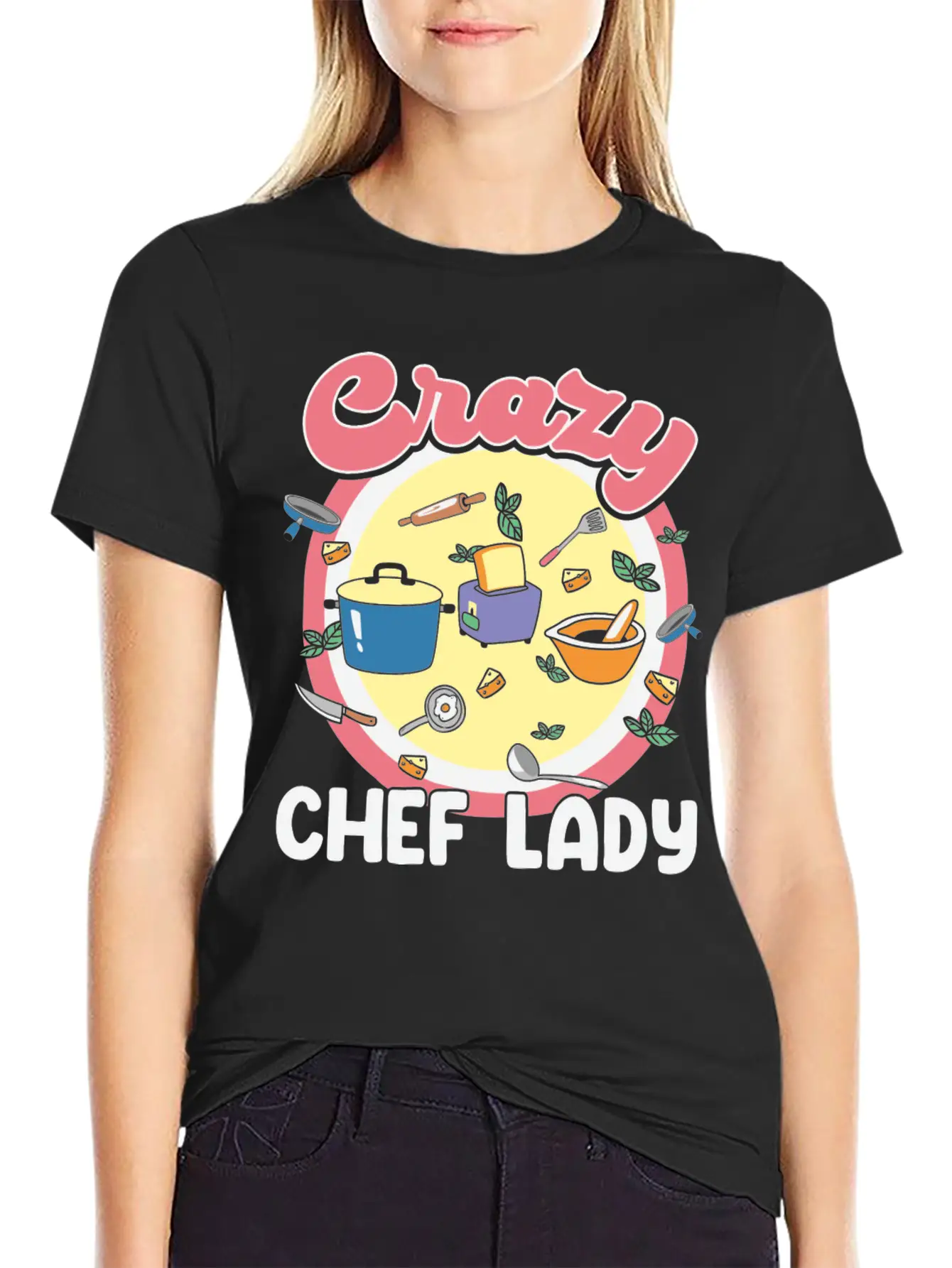 Crazy Chef Lady Breathable Graphic T-Shirt – Perfect For Casual Days