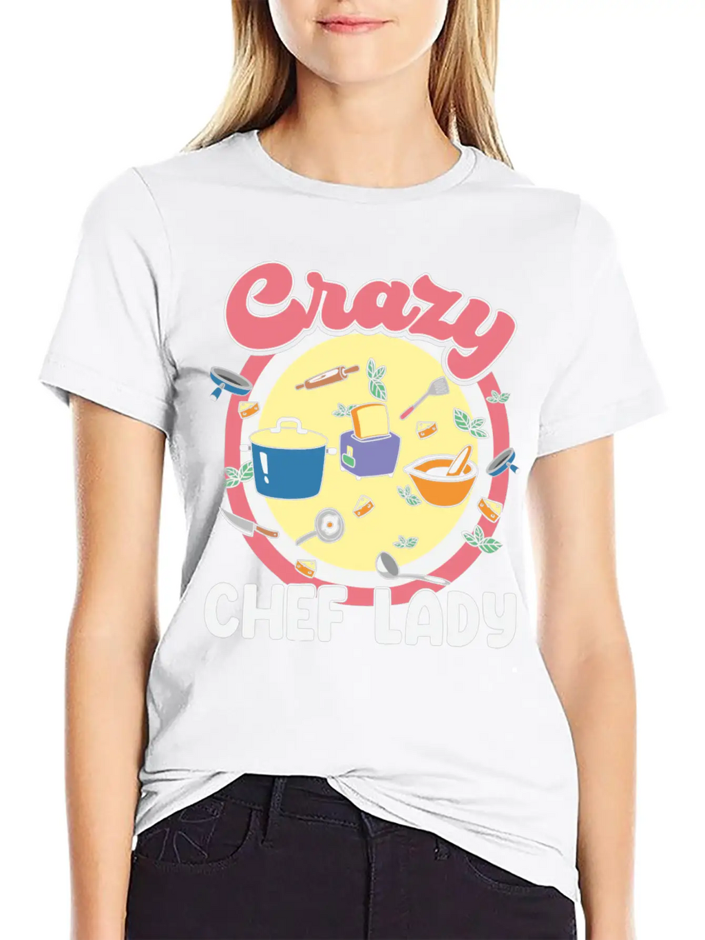 Crazy Chef Lady Breathable Graphic T-Shirt – Perfect For Casual Days