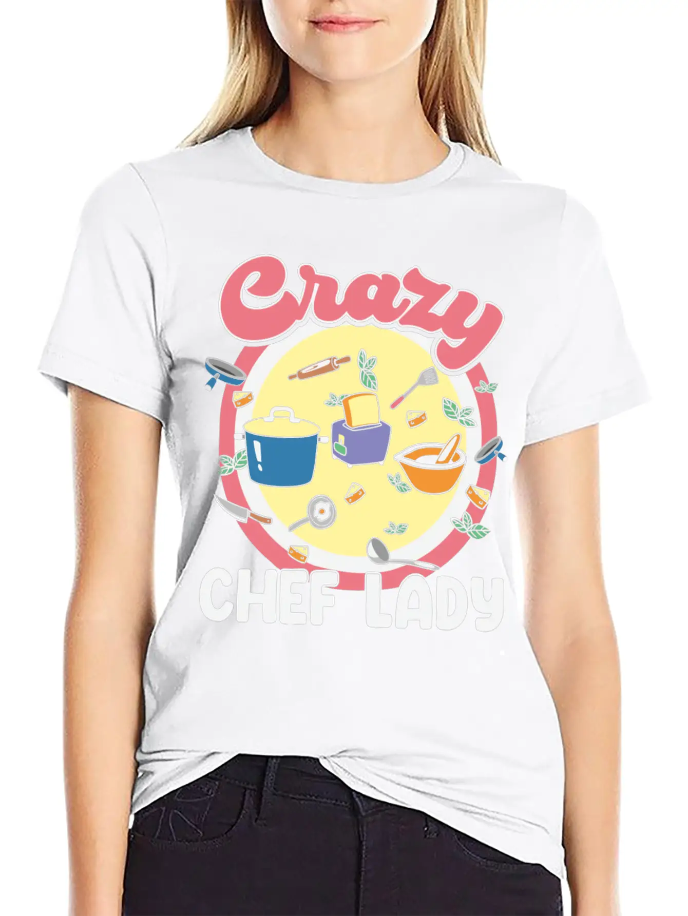 Crazy Chef Lady Breathable Graphic T-Shirt – Perfect For Casual Days