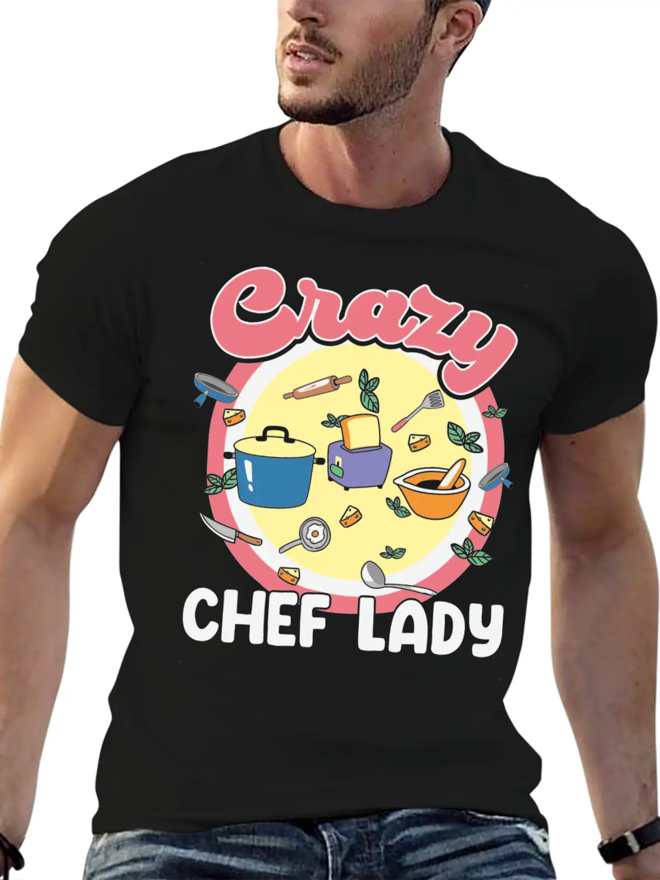 Crazy Chef Lady Breathable Graphic T-Shirt – Perfect For Casual Days