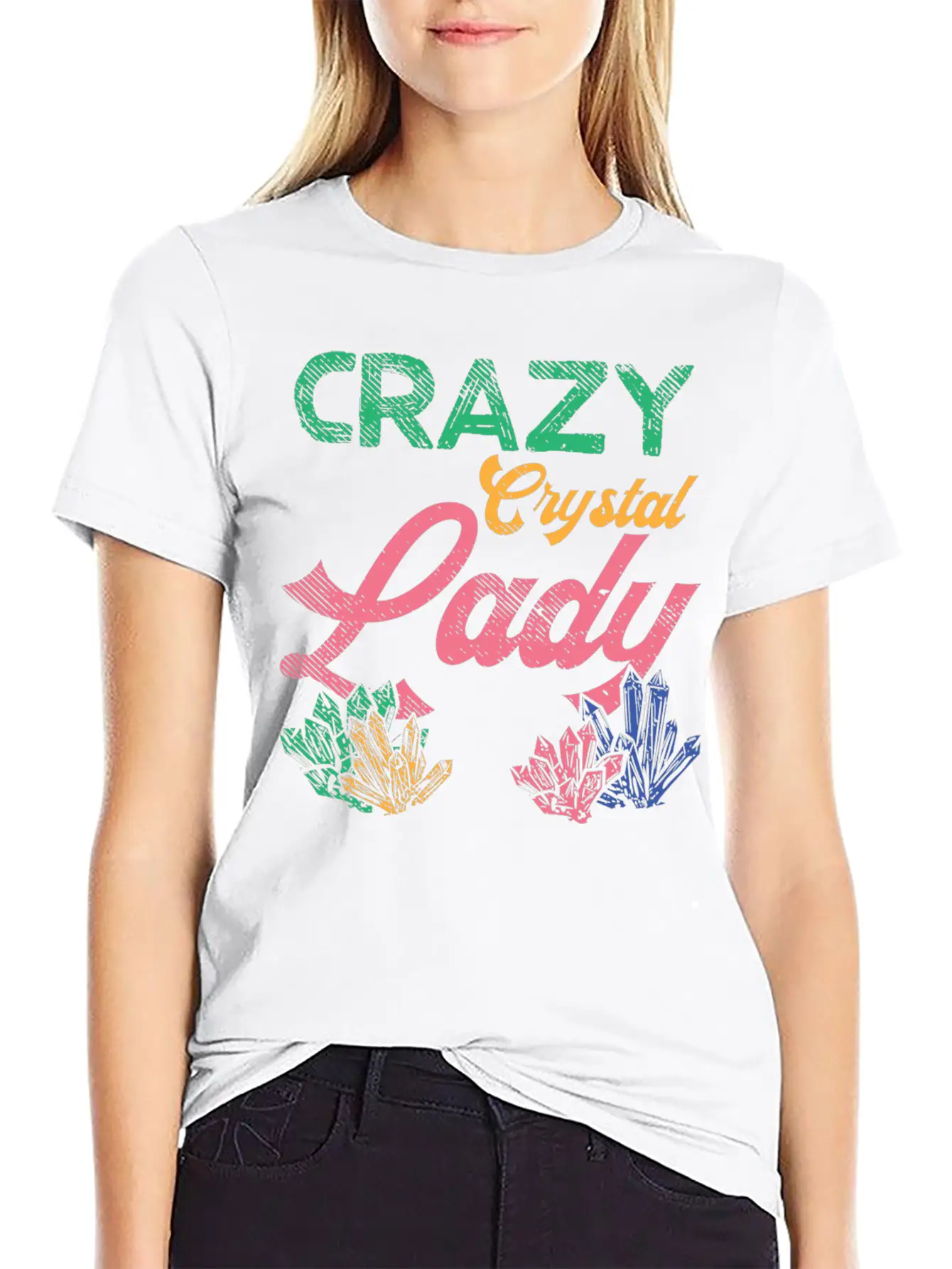 Crazy Crystal Lady Breathable Graphic T-Shirt – Perfect For Casual Days
