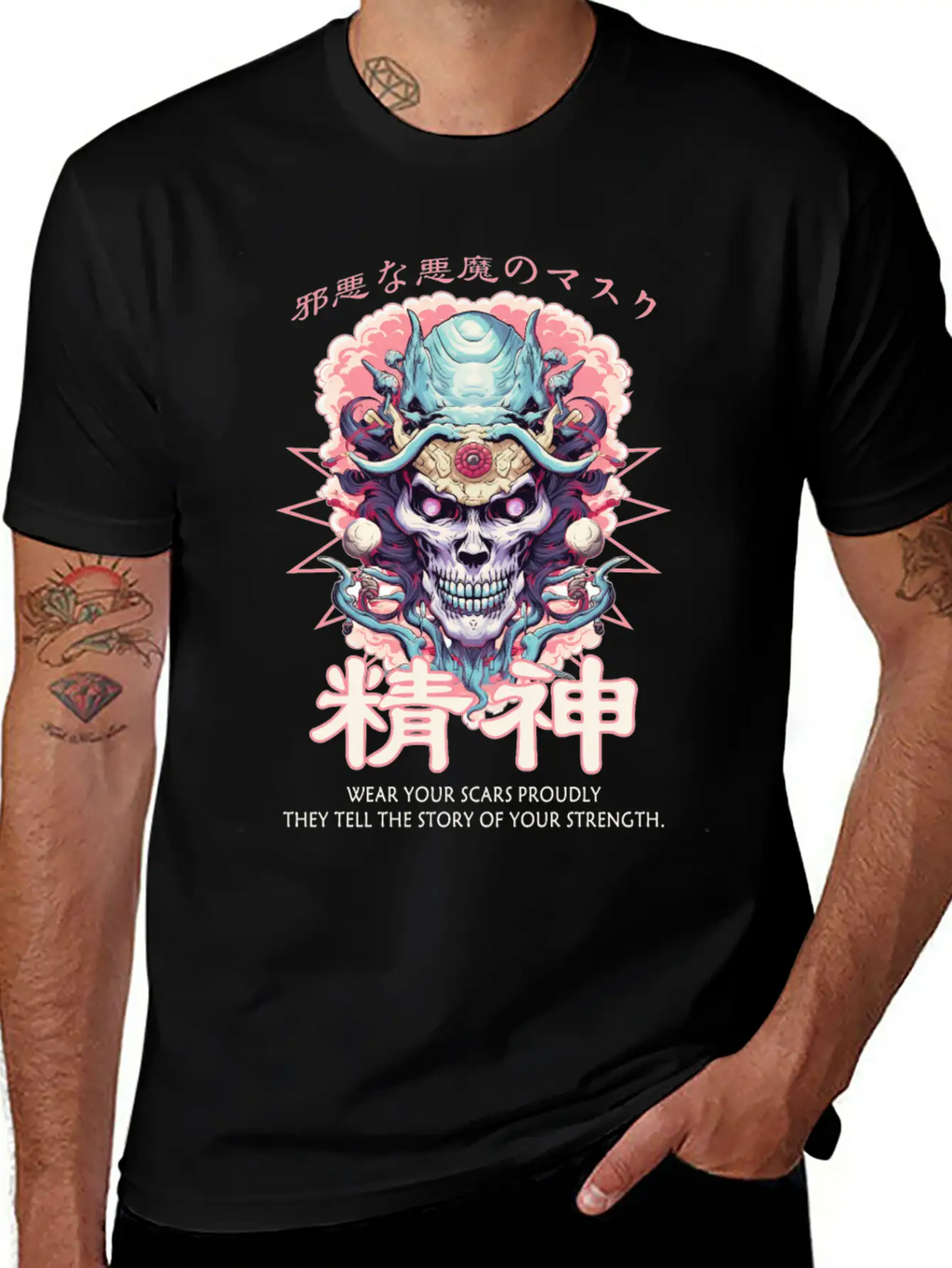 Creepy Oni Mask Japanese Streetwear Hiphop Harajuk Classic Cotton Tee – Unisex Comfort For Any Season