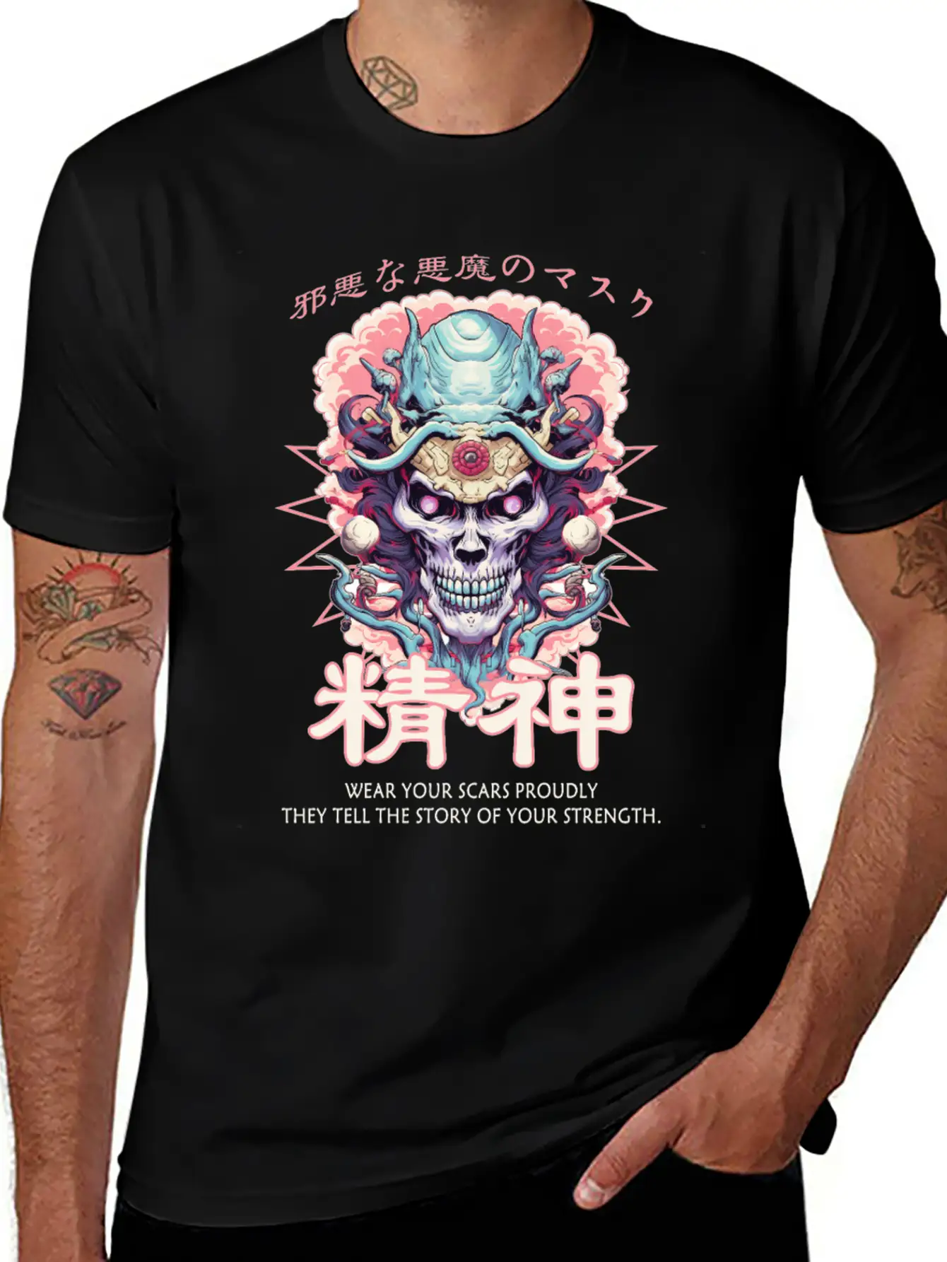 Creepy Oni Mask Japanese Streetwear Hiphop Harajuk Classic Cotton Tee – Unisex Comfort For Any Season