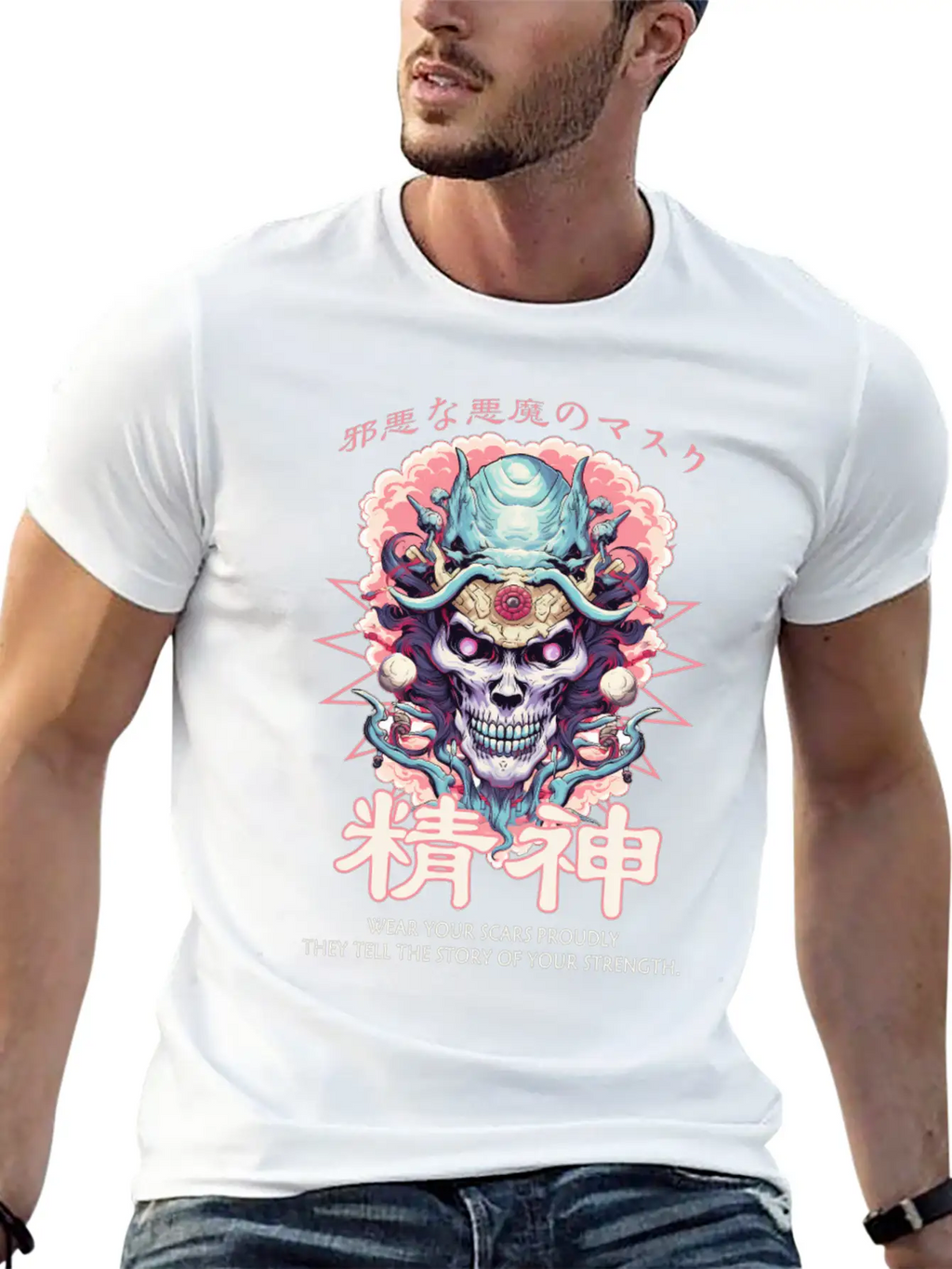 Creepy Oni Mask Japanese Streetwear Hiphop Harajuk Classic Cotton Tee – Unisex Comfort For Any Season