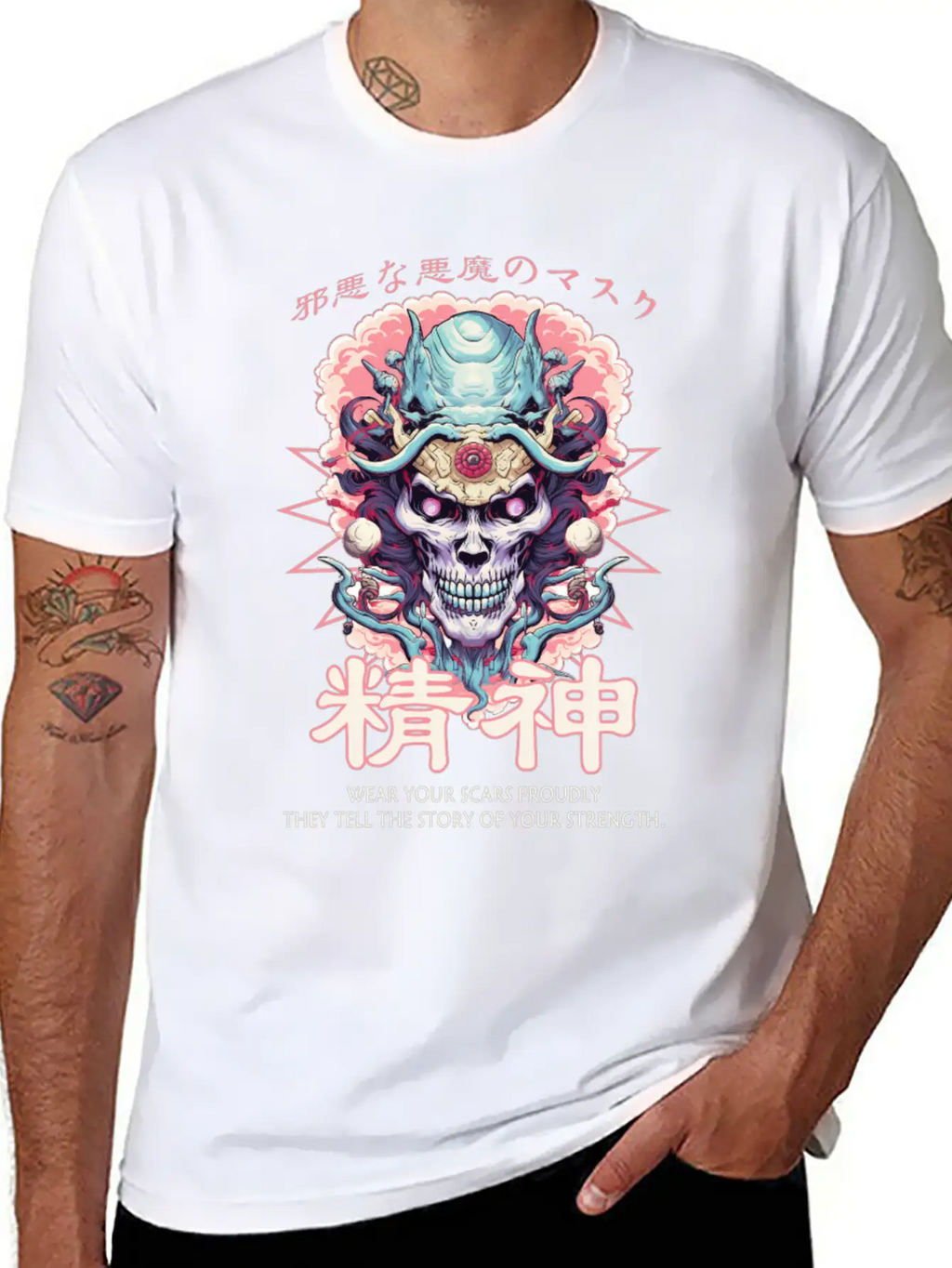 Creepy Oni Mask Japanese Streetwear Hiphop Harajuk Classic Cotton Tee – Unisex Comfort For Any Season