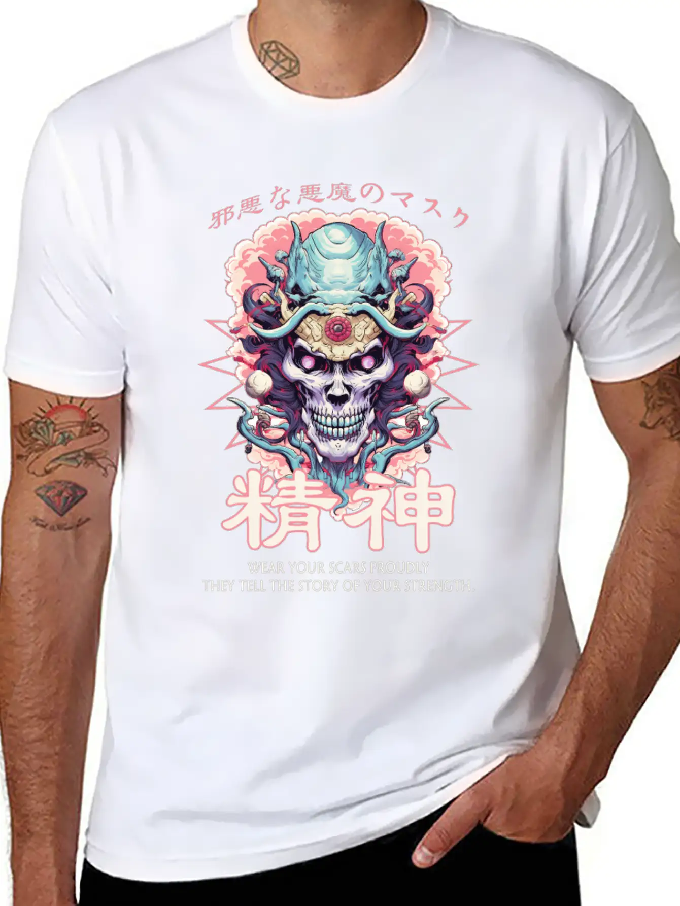 Creepy Oni Mask Japanese Streetwear Hiphop Harajuk Classic Cotton Tee – Unisex Comfort For Any Season