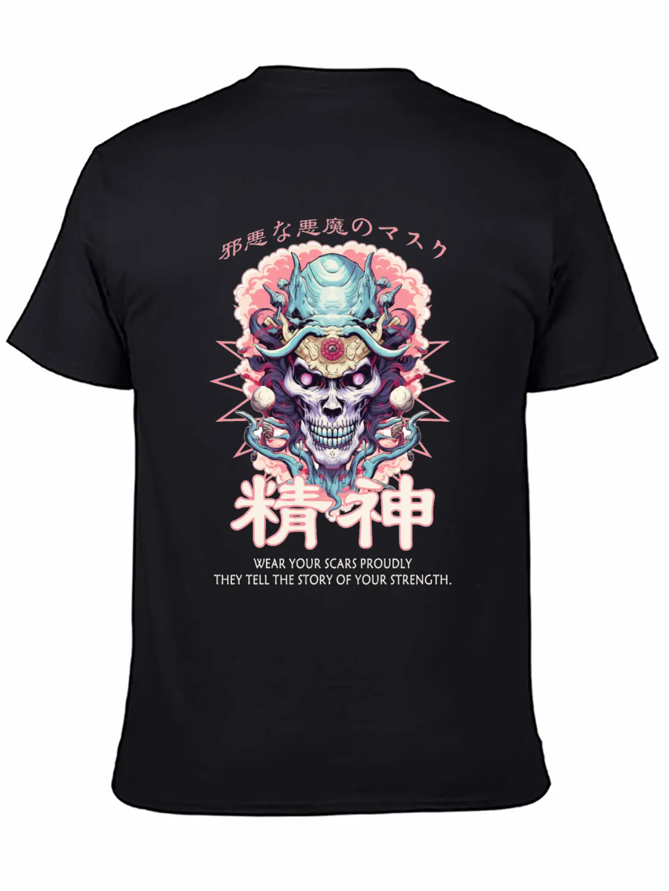 Creepy Oni Mask Japanese Streetwear Hiphop Harajuk Classic Cotton Tee – Unisex Comfort For Any Season