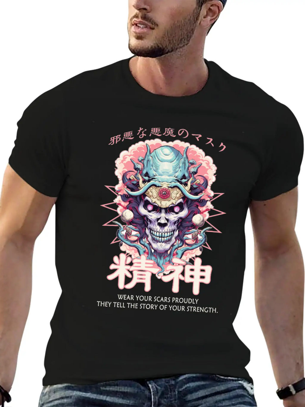 Creepy Oni Mask Japanese Streetwear Hiphop Harajuk Classic Cotton Tee – Unisex Comfort For Any Season