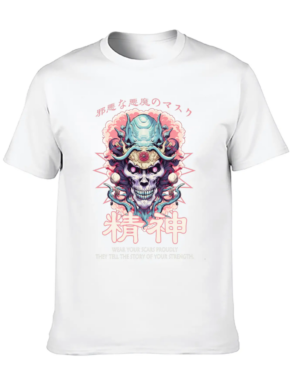 Creepy Oni Mask Japanese Streetwear Hiphop Harajuk Classic Cotton Tee – Unisex Comfort For Any Season