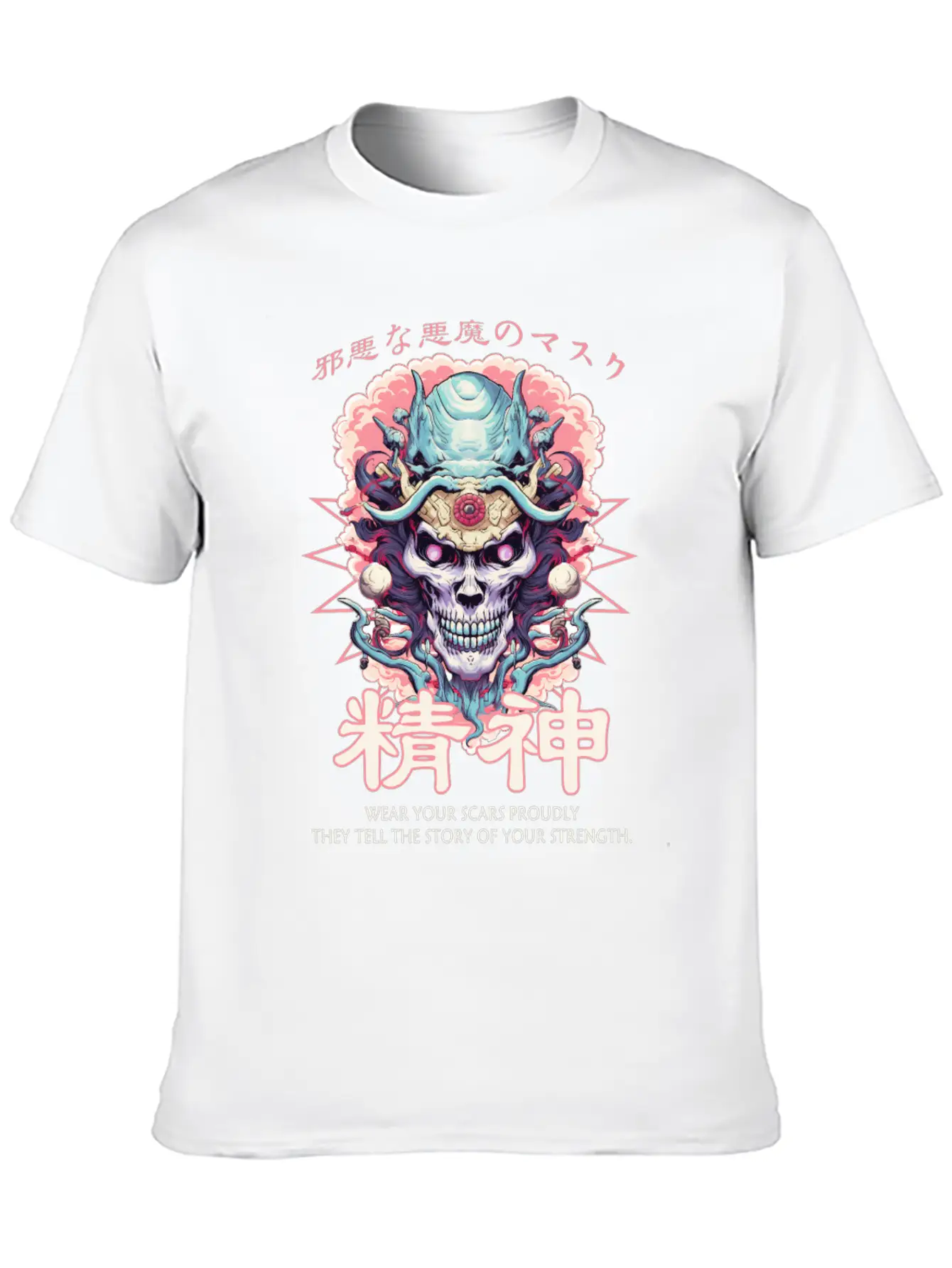 Creepy Oni Mask Japanese Streetwear Hiphop Harajuk Classic Cotton Tee – Unisex Comfort For Any Season