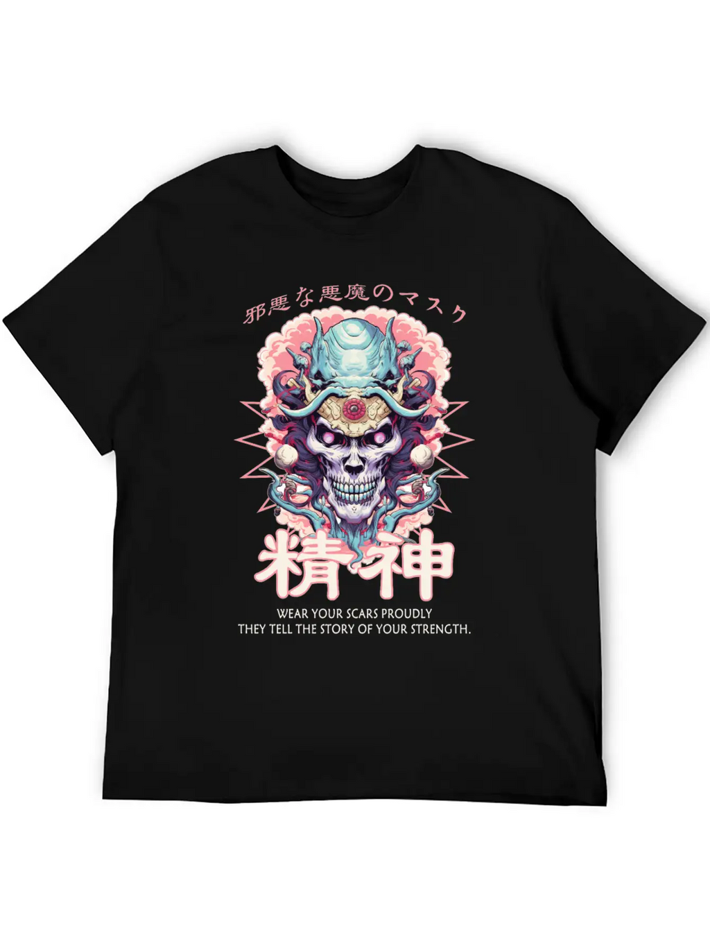 Creepy Oni Mask Japanese Streetwear Hiphop Harajuk Classic Cotton Tee – Unisex Comfort For Any Season