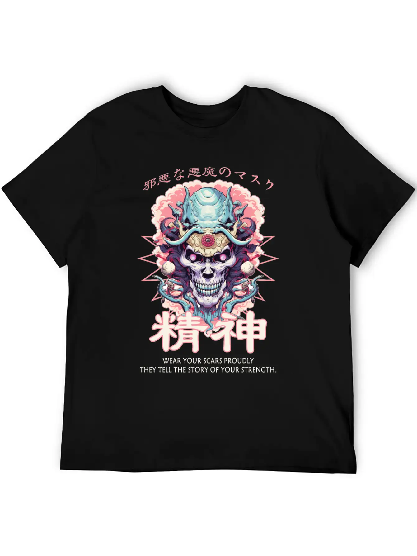 Creepy Oni Mask Japanese Streetwear Hiphop Harajuk Classic Cotton Tee – Unisex Comfort For Any Season