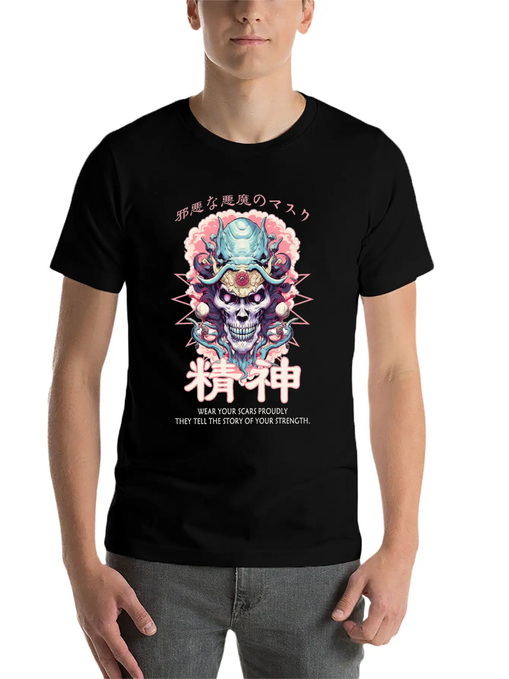 Creepy Oni Mask Japanese Streetwear Hiphop Harajuk Classic Cotton Tee – Unisex Comfort For Any Season