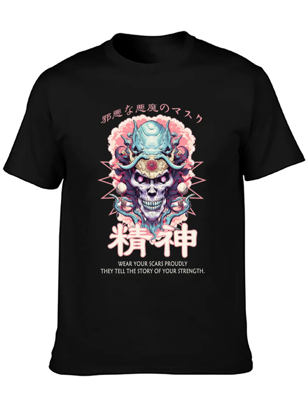 Creepy Oni Mask Japanese Streetwear Hiphop Harajuk Classic Cotton Tee – Unisex Comfort For Any Season