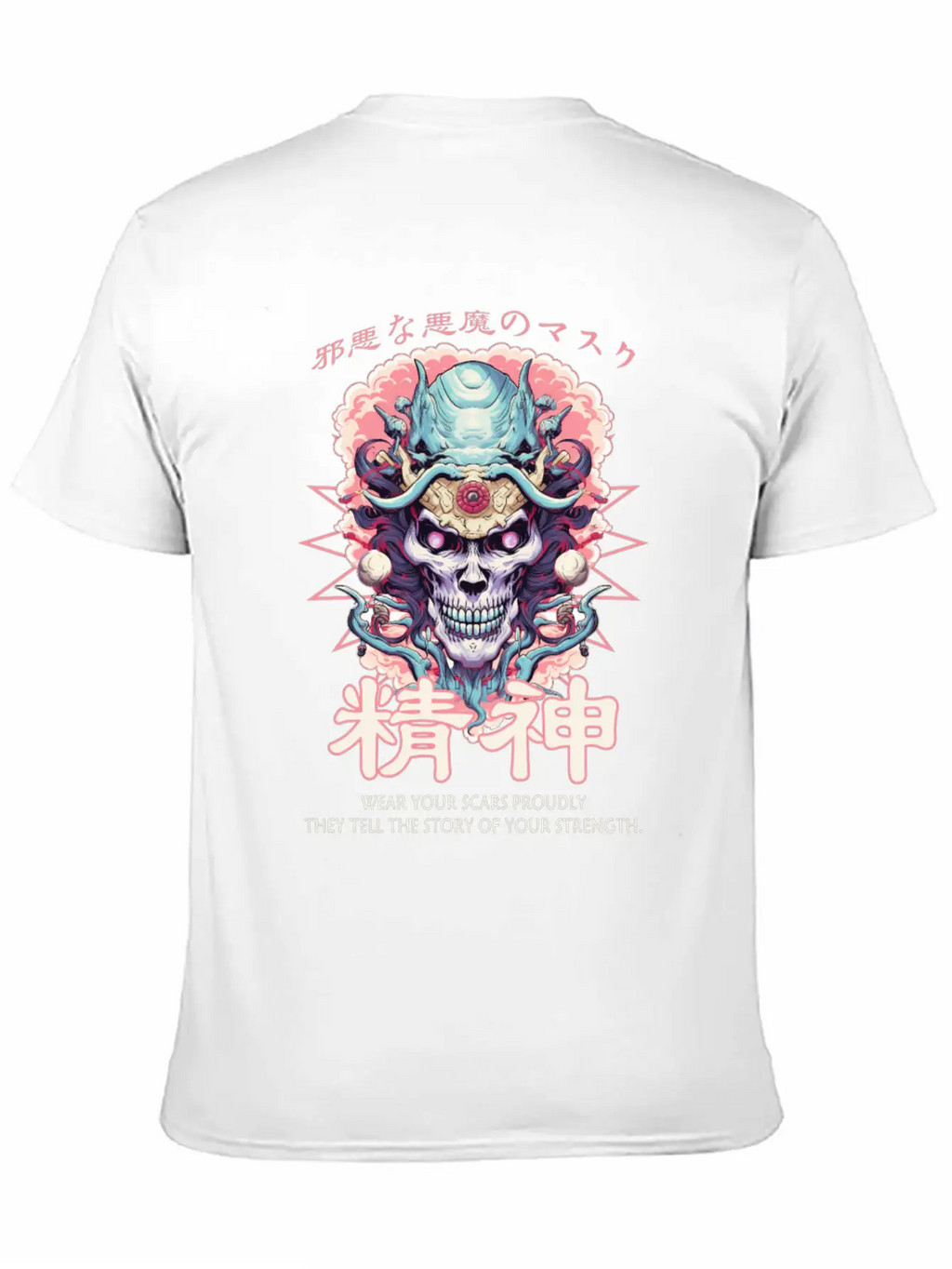 Creepy Oni Mask Japanese Streetwear Hiphop Harajuk Classic Cotton Tee – Unisex Comfort For Any Season