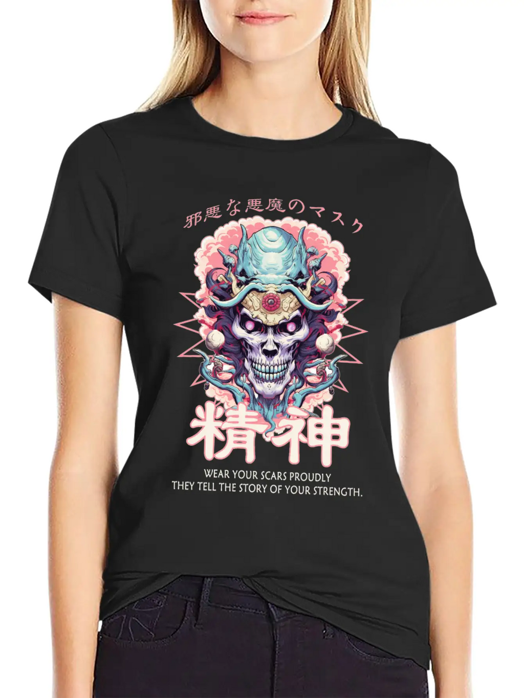 Creepy Oni Mask Japanese Streetwear Hiphop Harajuk Classic Cotton Tee – Unisex Comfort For Any Season