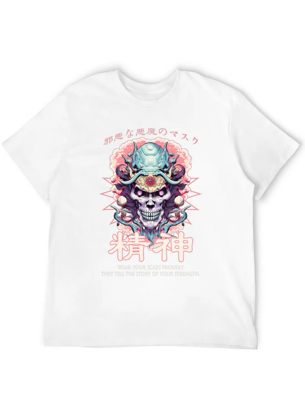 Creepy Oni Mask Japanese Streetwear Hiphop Harajuk Classic Cotton Tee – Unisex Comfort For Any Season