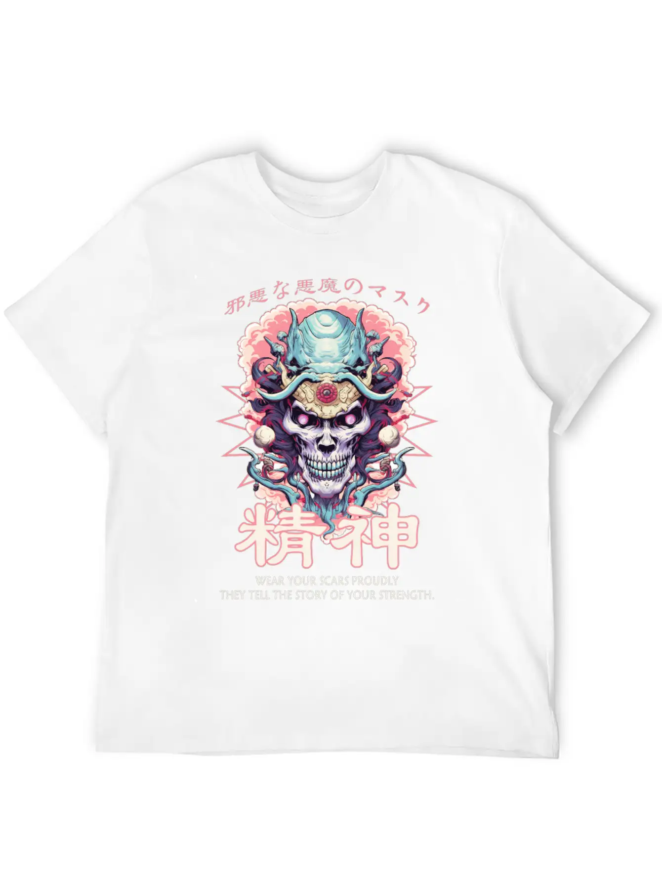 Creepy Oni Mask Japanese Streetwear Hiphop Harajuk Classic Cotton Tee – Unisex Comfort For Any Season