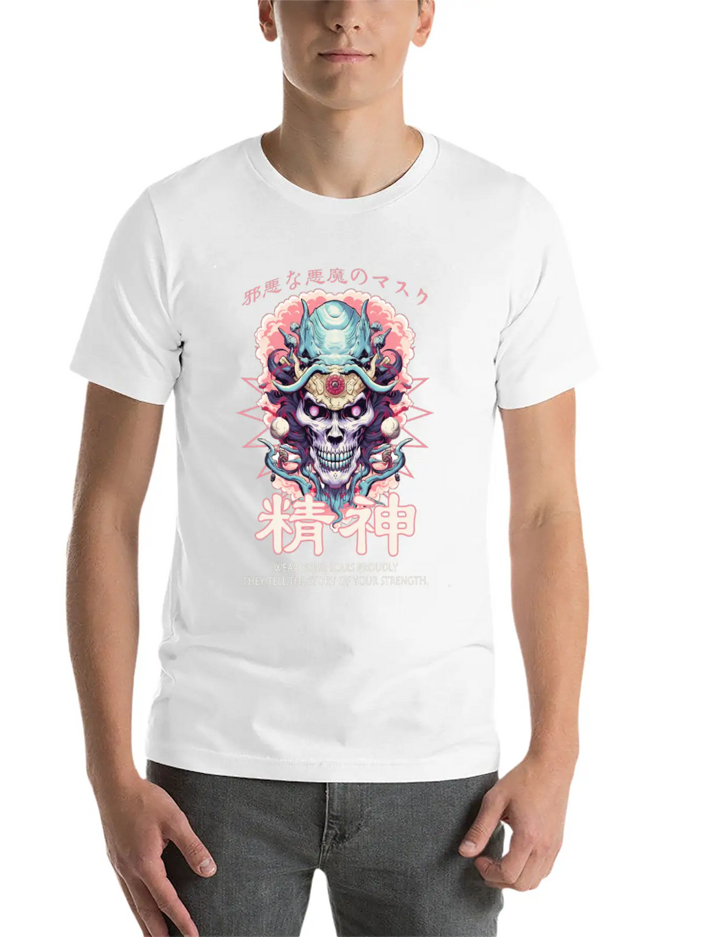 Creepy Oni Mask Japanese Streetwear Hiphop Harajuk Classic Cotton Tee – Unisex Comfort For Any Season